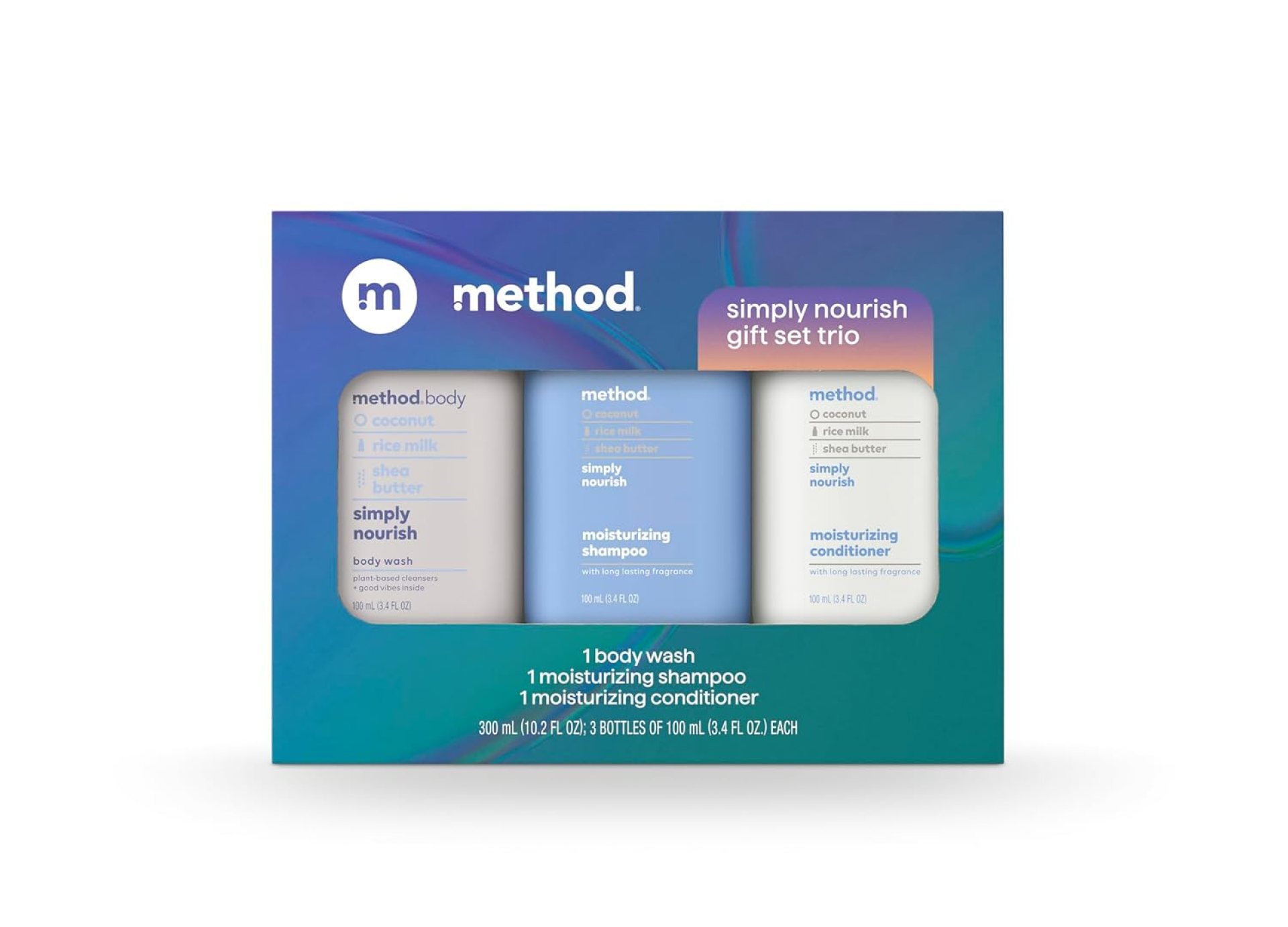 Method Body Wash and Hair Care Gift Set, Simply Nourish, 3.4 oz Travel Size Bottles Method Body Wash and Hair Care Gift Set, Simply Nourish, 3.4 oz Travel Size Bottles