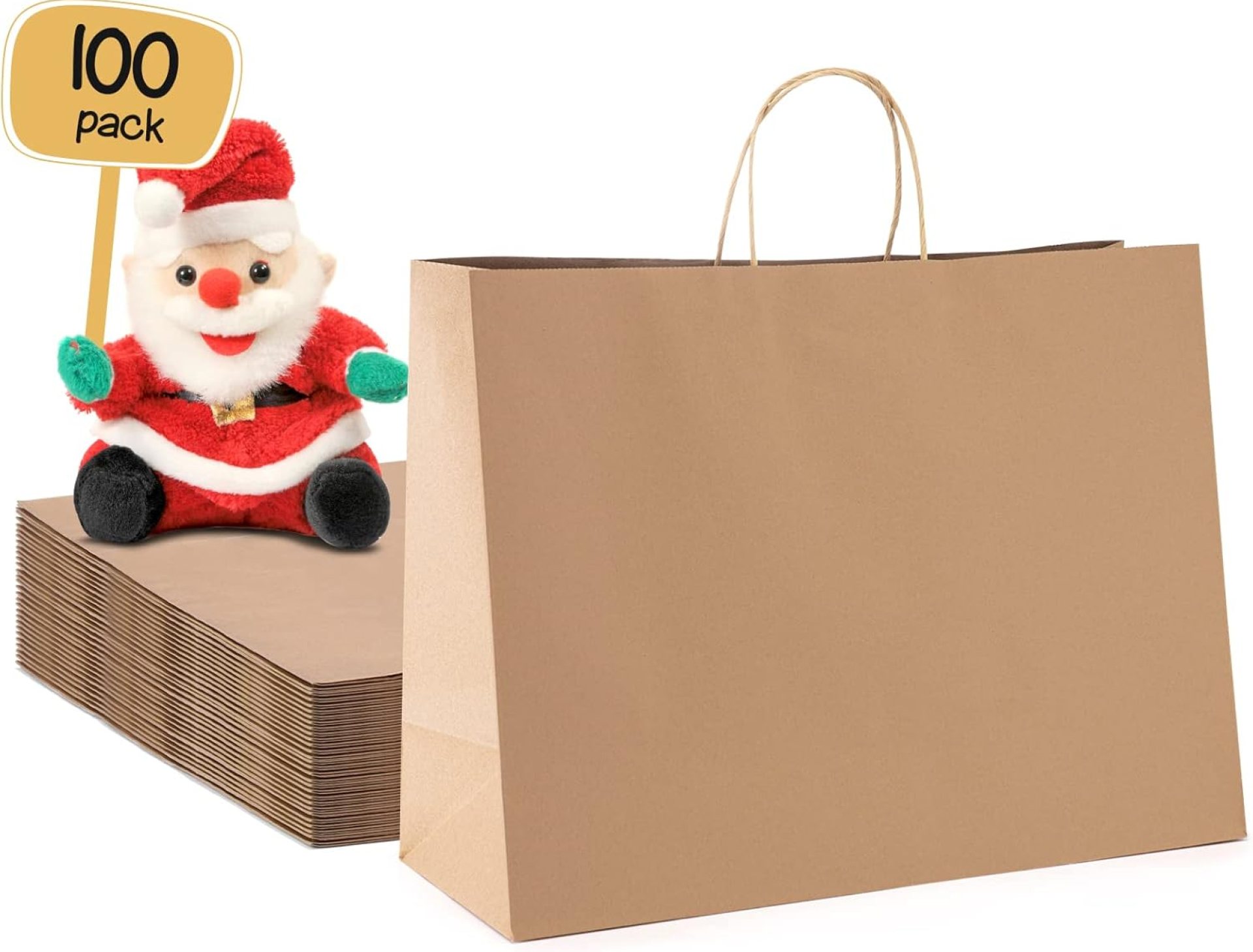 METRONIC Large Paper Bags With Handles 16x6x12 100pc, Shopping Gift Bags Bulk for Small Business, Groceries, Merchandise (Brown) METRONIC Large Paper Bags With Handles 16x6x12 100pc, Shopping Gift Bags Bulk for Small Business, Groceries, Merchandise (Brown)