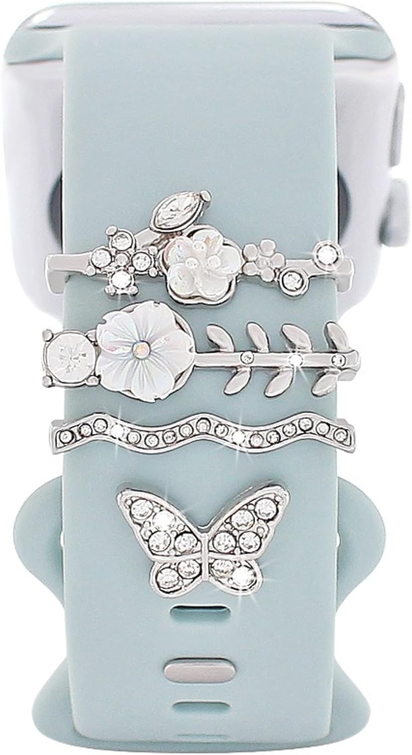 Watch Band Charms Set, Decorative Ring Loops Charms Compatible with Silicone Apple Watch Band 38 40 41 42 44 45 49mm, Chic Elegant Diamond Wristband Accessories for iWatch Series Ultra 9 8 7 6 5 4 3 2 1(No Band) Watch Band Charms Set, Decorative Ring Loops Charms Compatible with Silicone Apple Watch Band 38 40 41 42 44 45 49mm, Chic Elegant Diamond Wristband Accessories for iWatch Series Ultra 9 8 7 6 5 4 3 2 1(No Band)