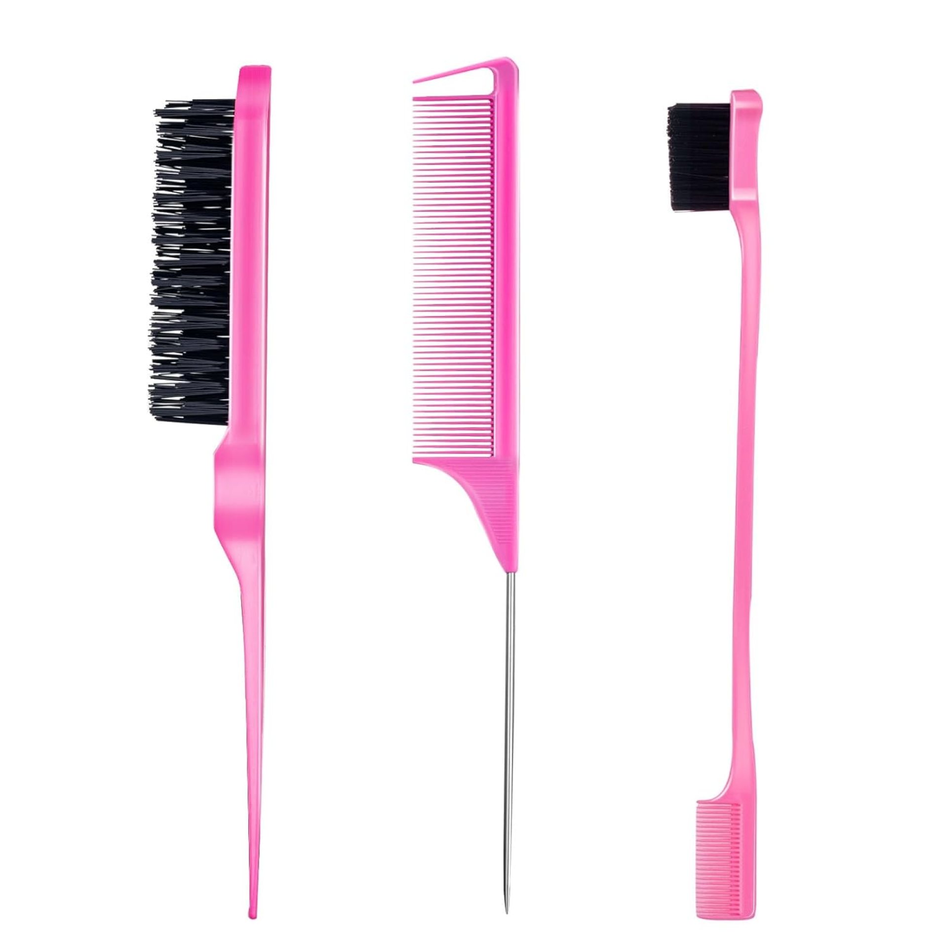 3 Pieces Hair Styling Comb Set Teasing Hair Brush Rat Tail Comb Edge Brush for Edge&Back Brushing, Combing, Slicking Hair for Women (Pink) 3 Pieces Hair Styling Comb Set Teasing Hair Brush Rat Tail Comb Edge Brush for Edge&Back Brushing, Combing, Slicking Hair for Women (Pink)