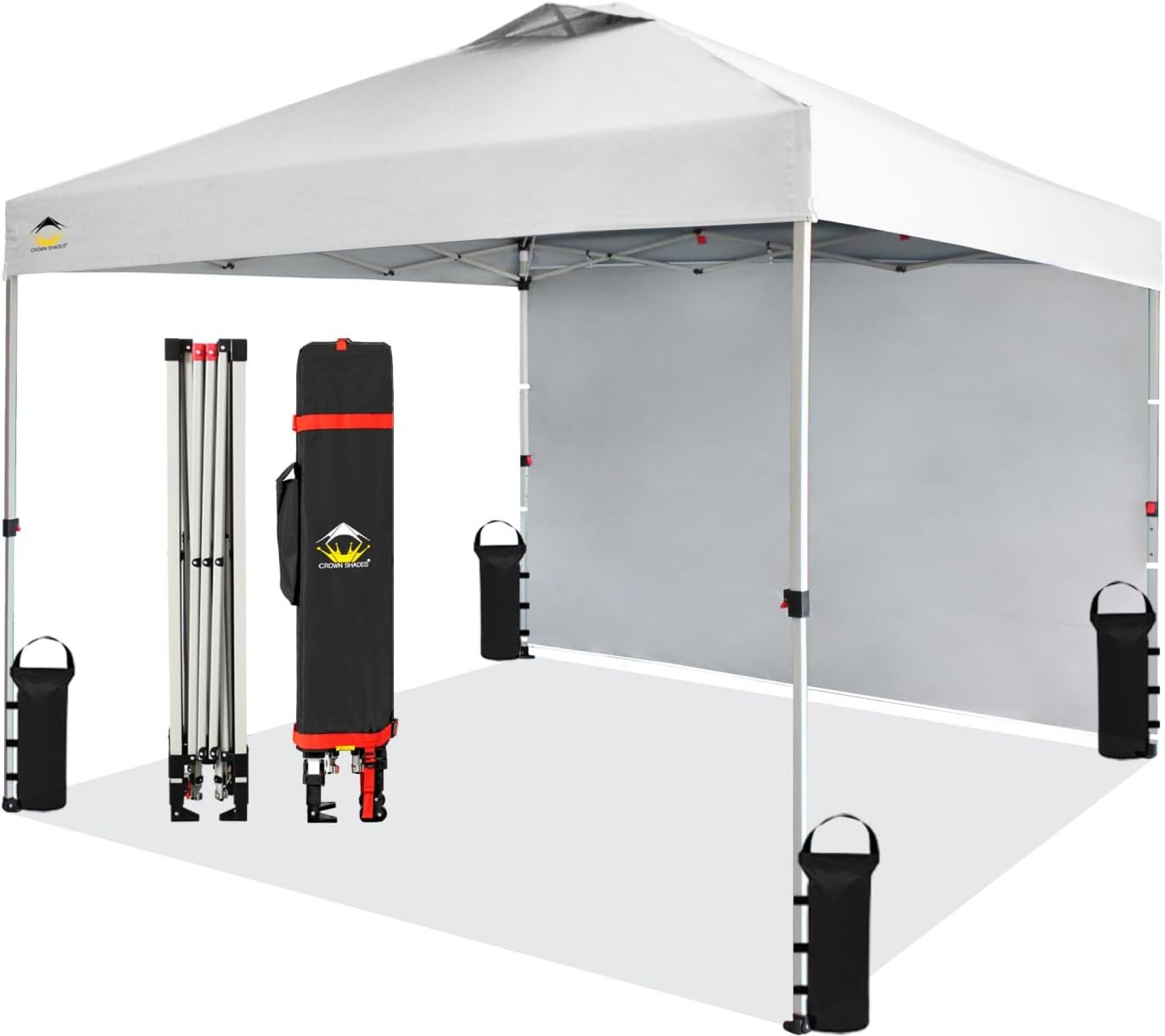 CROWN SHADES 10×10 Pop Up Canopy with 1 Side Wall – Beach Tent with One Push Setup – Outdoor Sun Shade for Events, Parties, Camping – Gazebo with STO-N-Go Cover Bag (White) CROWN SHADES 10×10 Pop Up Canopy with 1 Side Wall – Beach Tent with One Push Setup – Outdoor Sun Shade for Events, Parties, Camping – Gazebo with STO-N-Go Cover Bag (White)