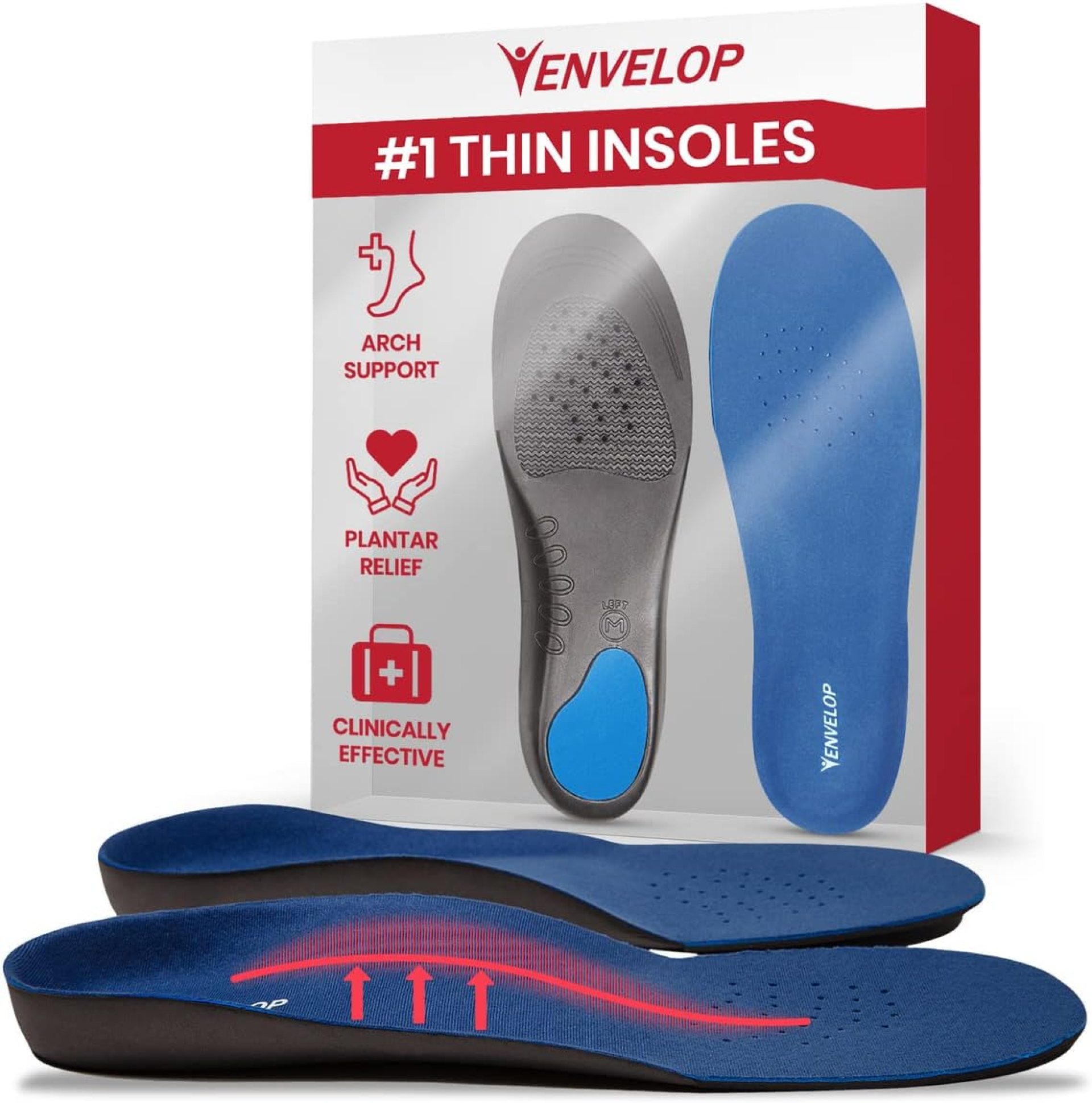 Envelop Ultra Thin Insoles for Men and Women – High Arch Support Insoles for Flat Feet & Plantar Fasciitis Pain Relief – Shoe Insert Orthotics for Plantar Fasciitis, Metatarsalgia, Heel Spurs Envelop Ultra Thin Insoles for Men and Women – High Arch Support Insoles for Flat Feet & Plantar Fasciitis Pain Relief – Shoe Insert Orthotics for Plantar Fasciitis, Metatarsalgia, Heel Spurs