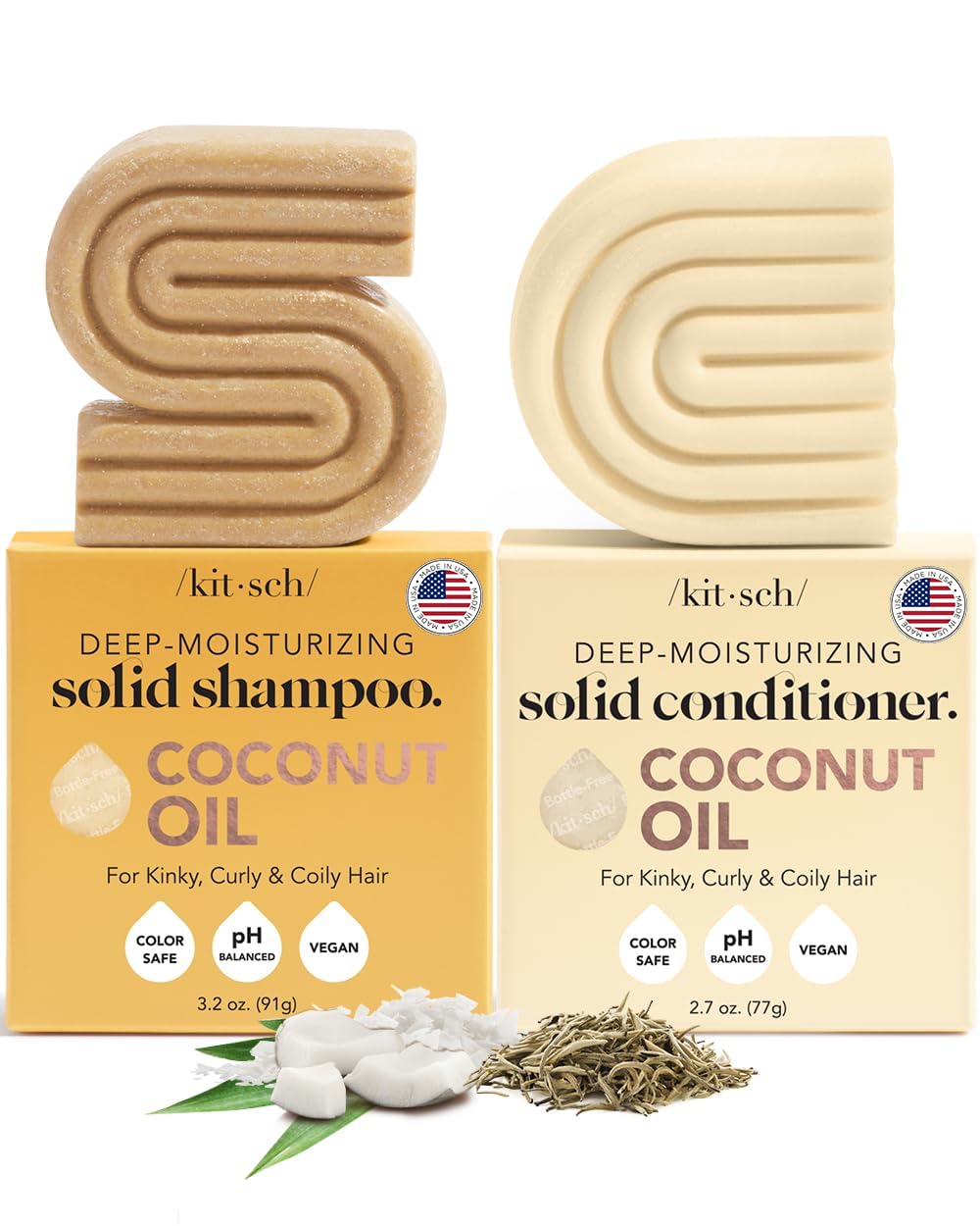 Kitsch Deep Moisturizing Coconut Oil Shampoo and Conditioner Set for Dry Damaged Hair, Hydrating & Nourishing Solid Bar for Kinky, Curly, Coily & Color Treated Hair, Sulfate & Paraben-free, Made in US Kitsch Deep Moisturizing Coconut Oil Shampoo and Conditioner Set for Dry Damaged Hair, Hydrating & Nourishing Solid Bar for Kinky, Curly, Coily & Color Treated Hair, Sulfate & Paraben-free, Made in US