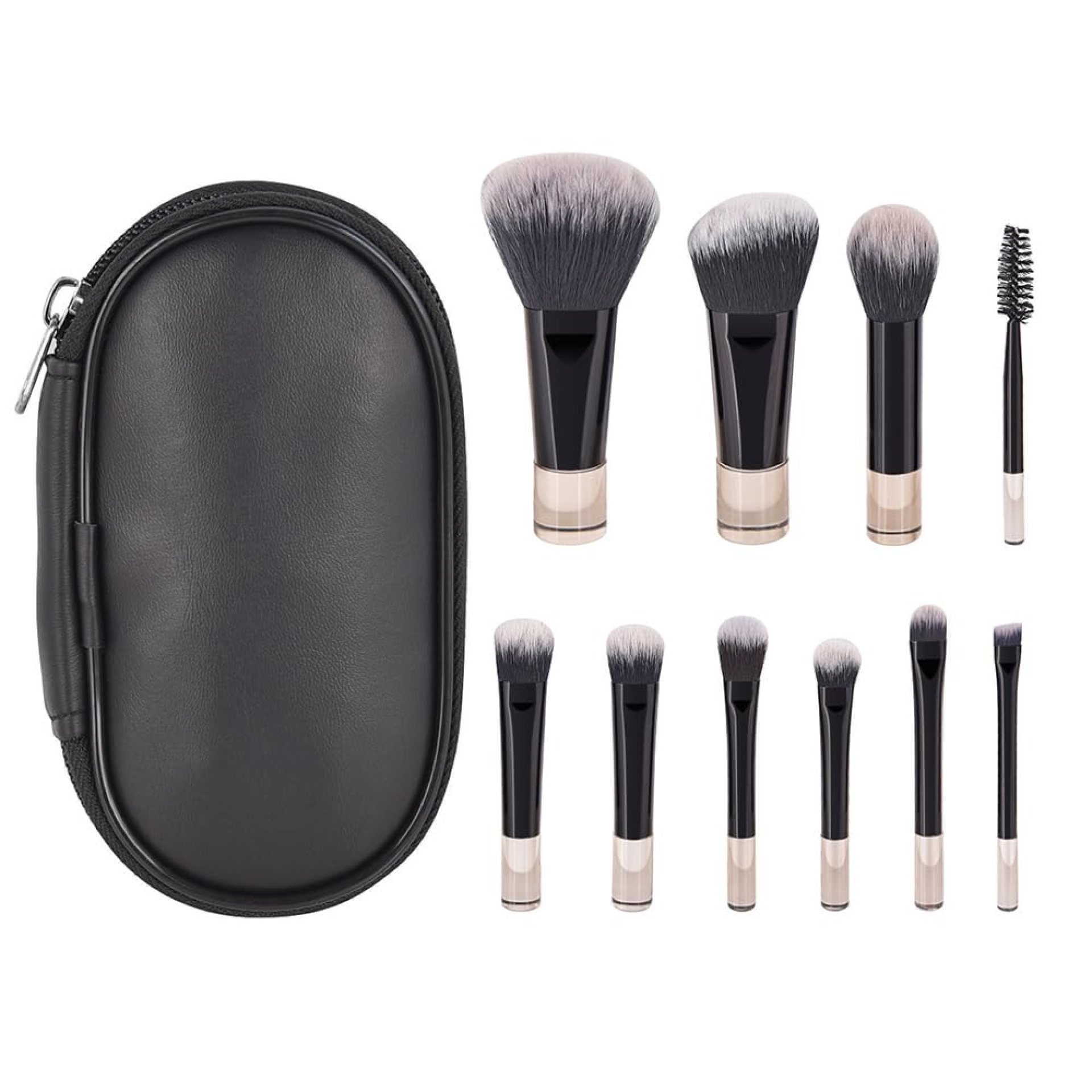 10 PCS Travel Makeup Brush Set, Mini Makeup Brushes with Brush Pouch, Professional Travel Size Cosmetic Brush Kit for Foundation Concealer Blush Powder Eyeshadow Cosmetics, Black 10 PCS Travel Makeup Brush Set, Mini Makeup Brushes with Brush Pouch, Professional Travel Size Cosmetic Brush Kit for Foundation Concealer Blush Powder Eyeshadow Cosmetics, Black