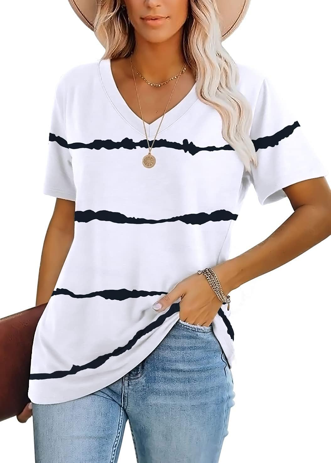 Lunivop Womens Tops Casual V Neck Short Sleeve Solid Color Basic T Shirt Lunivop Womens Tops Casual V Neck Short Sleeve Solid Color Basic T Shirt