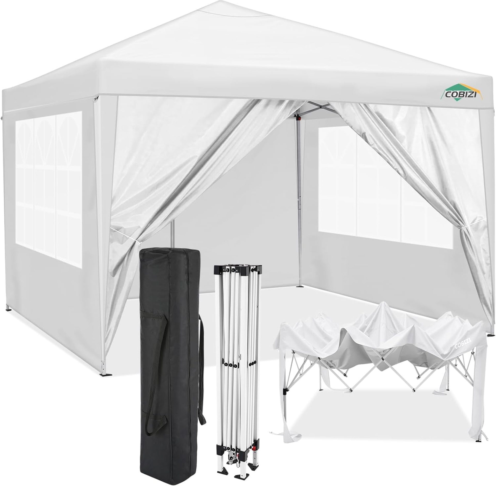 COBIZI 10×10 Pop Up Canopy Tent with 4 Removable Sidewalls Waterproof Commercial Instant Shelter Outdoor Party Tent Portable Canopy Tent for Parties with Carry Bag, Ropes, Stakes (White, 10’x10′) COBIZI 10×10 Pop Up Canopy Tent with 4 Removable Sidewalls Waterproof Commercial Instant Shelter Outdoor Party Tent Portable Canopy Tent for Parties with Carry Bag, Ropes, Stakes (White, 10’x10′)