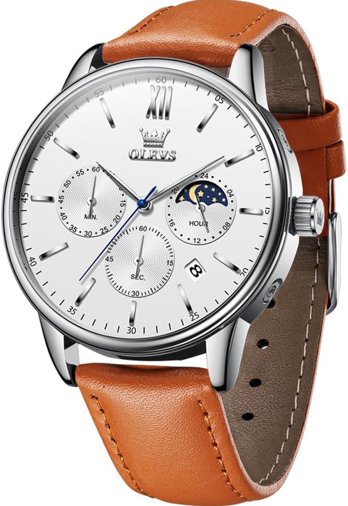 OLEVS Watches for Men Chronograph Big Face Leather Date Calendar Moon Phase Mens Wrist Watch Quartz Analog Luminous Waterproof Dress Men Watch OLEVS Watches for Men Chronograph Big Face Leather Date Calendar Moon Phase Mens Wrist Watch Quartz Analog Luminous Waterproof Dress Men Watch