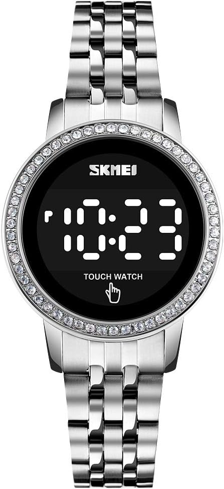 Stainless Steel Digital Watches for Women, LED Touch Screen Bracelet Watches Waterproof Elegant Crystal Wrist Watch Clock for Ladies Stainless Steel Digital Watches for Women, LED Touch Screen Bracelet Watches Waterproof Elegant Crystal Wrist Watch Clock for Ladies