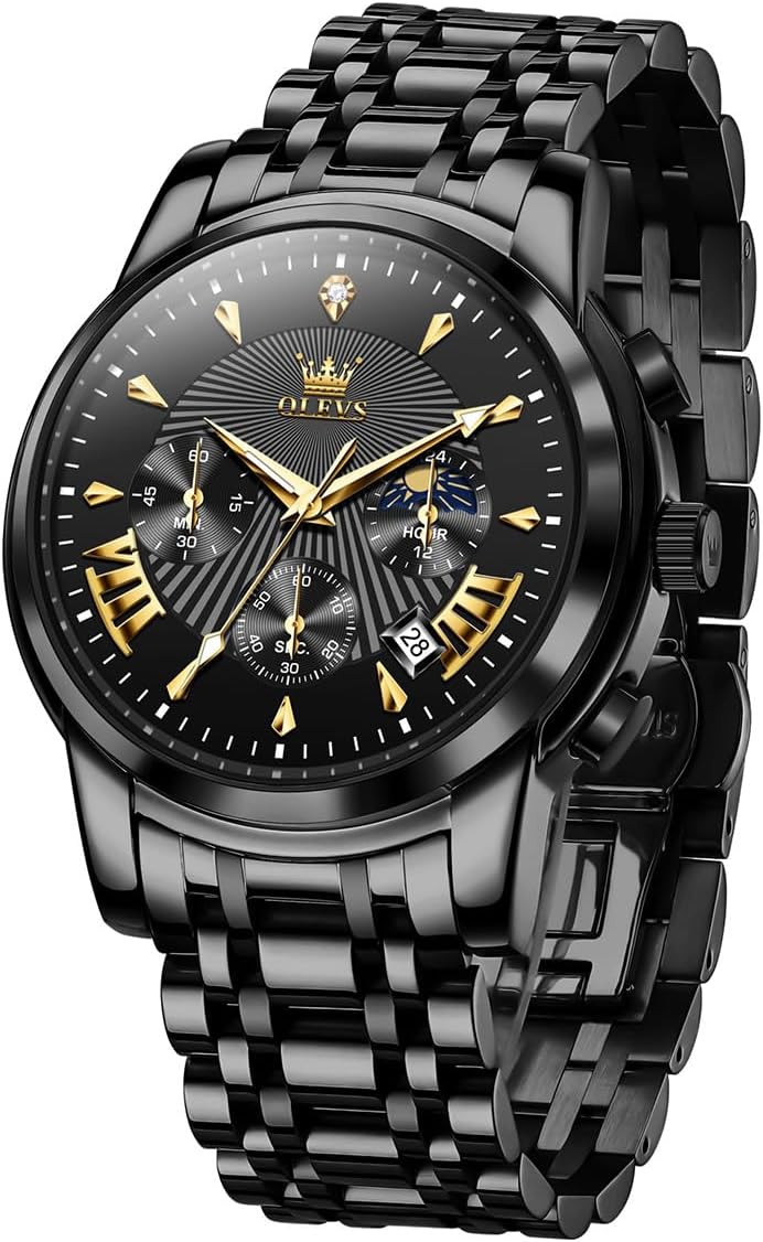 OLEVS Men’s Luxury Watch Waterproof Luminous Easy Read Chronograph Watches Full Gold/White Dail/Black Face with Calendar Wristwatch OLEVS Men’s Luxury Watch Waterproof Luminous Easy Read Chronograph Watches Full Gold/White Dail/Black Face with Calendar Wristwatch