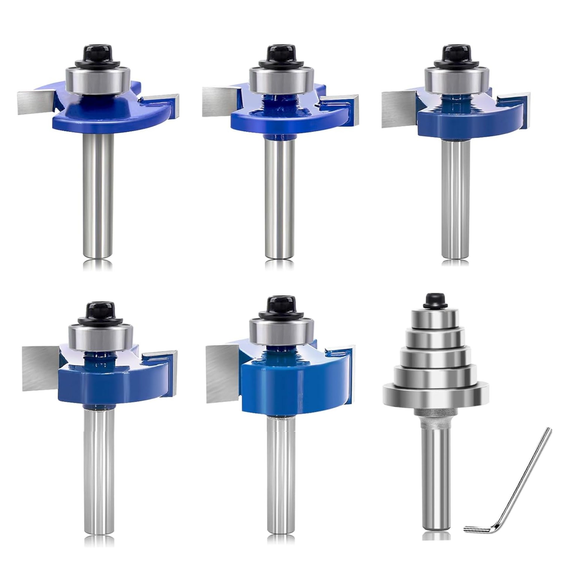5PCS Rabbeting Router Bit Set 1/4 Inch Shank, 1-1/4″ Cut Dia, Rabbet Router Bit with 5 Bearings Set(Dia 1/2″, 5/8″, 3/4″, 7/8″, 1-1/8″ ), for Cutting Rabbet Slots 5PCS Rabbeting Router Bit Set 1/4 Inch Shank, 1-1/4″ Cut Dia, Rabbet Router Bit with 5 Bearings Set(Dia 1/2″, 5/8″, 3/4″, 7/8″, 1-1/8″ ), for Cutting Rabbet Slots