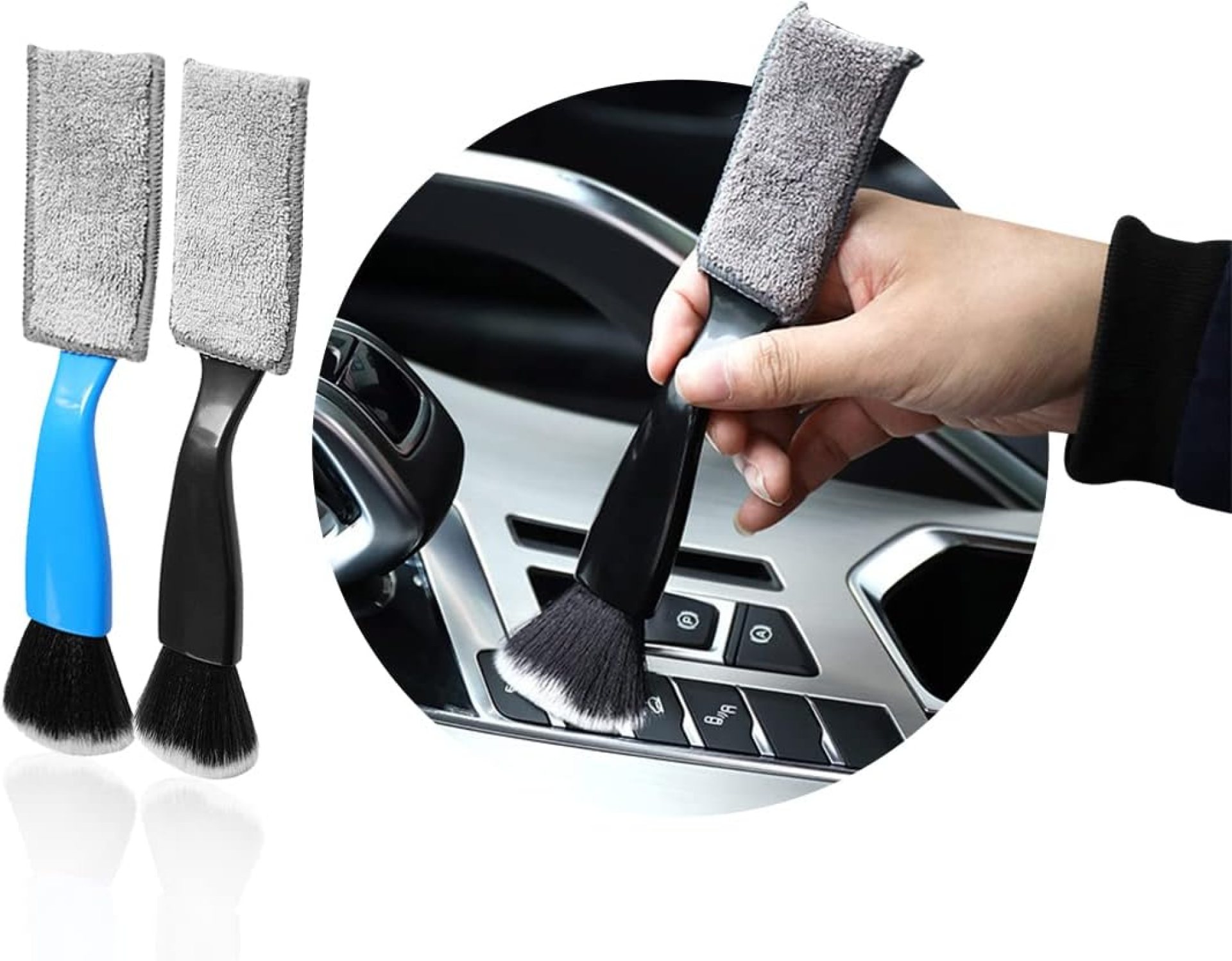 Ziciner 2 PCS Double Head Brush for Car Clean, Soft Auto Interior Duster Detailing Brushes, Universal Vehicle Dashboard Screen, Air Vents, Computer etc Cleaning Tool Accessories (Black+Blue) Ziciner 2 PCS Double Head Brush for Car Clean, Soft Auto Interior Duster Detailing Brushes, Universal Vehicle Dashboard Screen, Air Vents, Computer etc Cleaning Tool Accessories (Black+Blue)