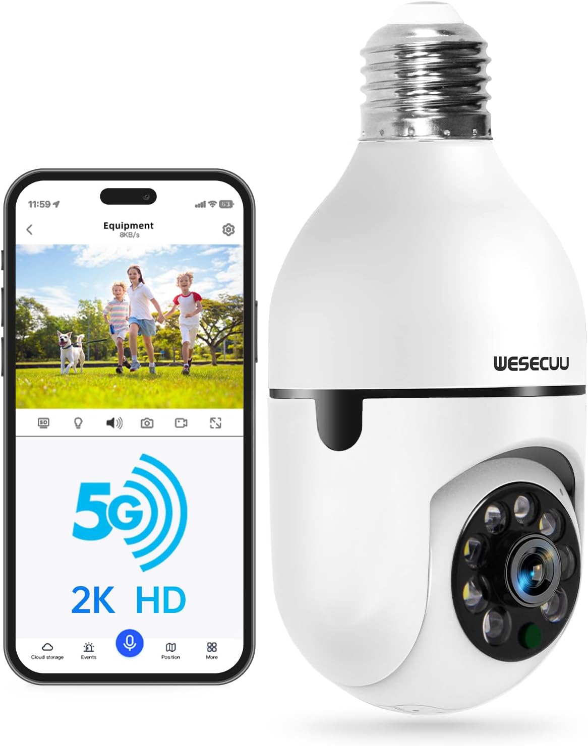 WESECUU Light Bulb Security Camera -5G& 2.4GHz WiFi 2K Security Cameras Wireless Outdoor Motion Detection and Alarm,Two-Way Talk,Color Night Vision,Human Detection, Bulb Camera Compatible with Alexa WESECUU Light Bulb Security Camera -5G& 2.4GHz WiFi 2K Security Cameras Wireless Outdoor Motion Detection and Alarm,Two-Way Talk,Color Night Vision,Human Detection, Bulb Camera Compatible with Alexa