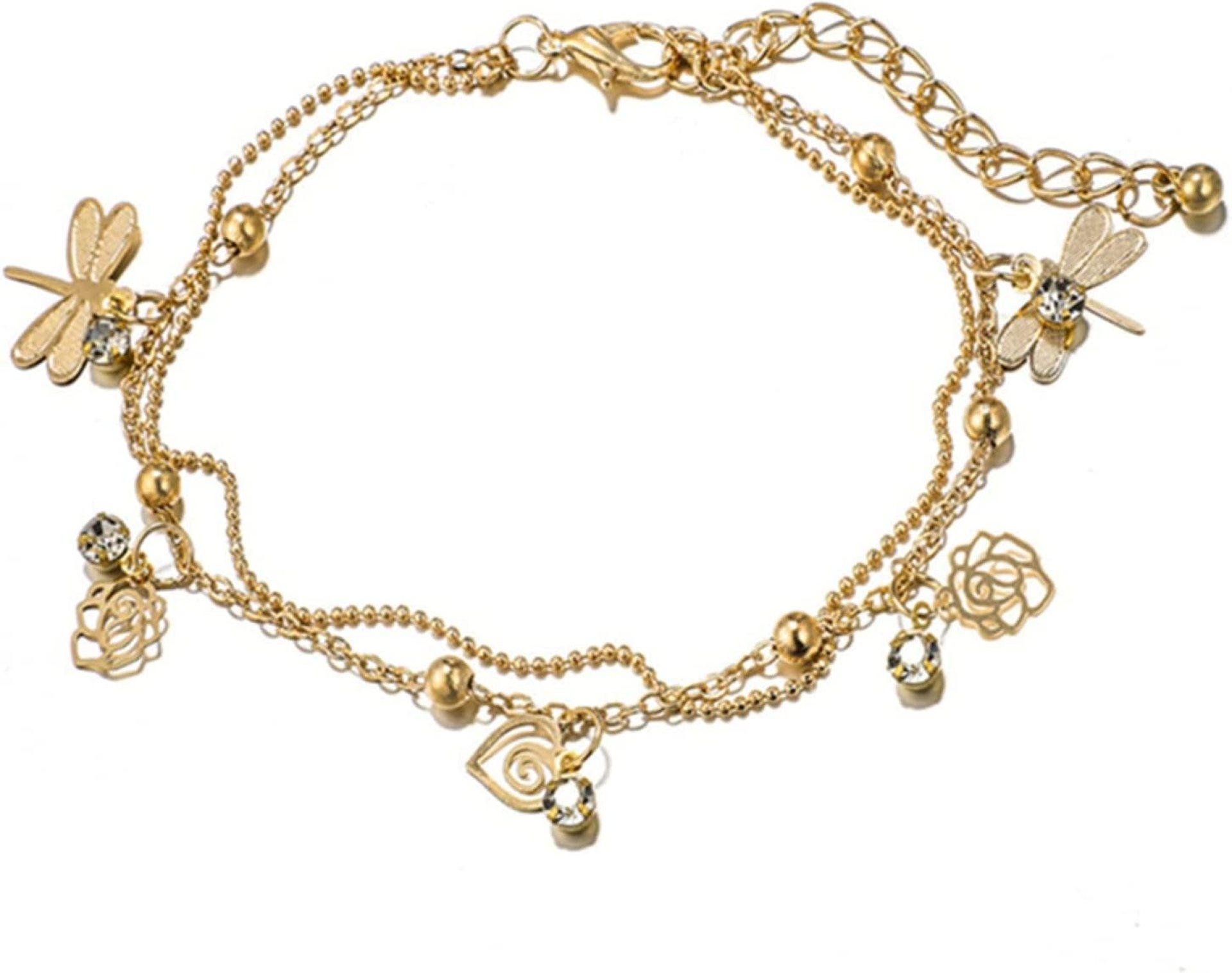 Pendant Bracelet Dragonfly Shaped Heart Rose Flower Hollow Pendant Layered Bracelet Practical Design Pendant Bracelet Dragonfly Shaped Heart Rose Flower Hollow Pendant Layered Bracelet Practical Design