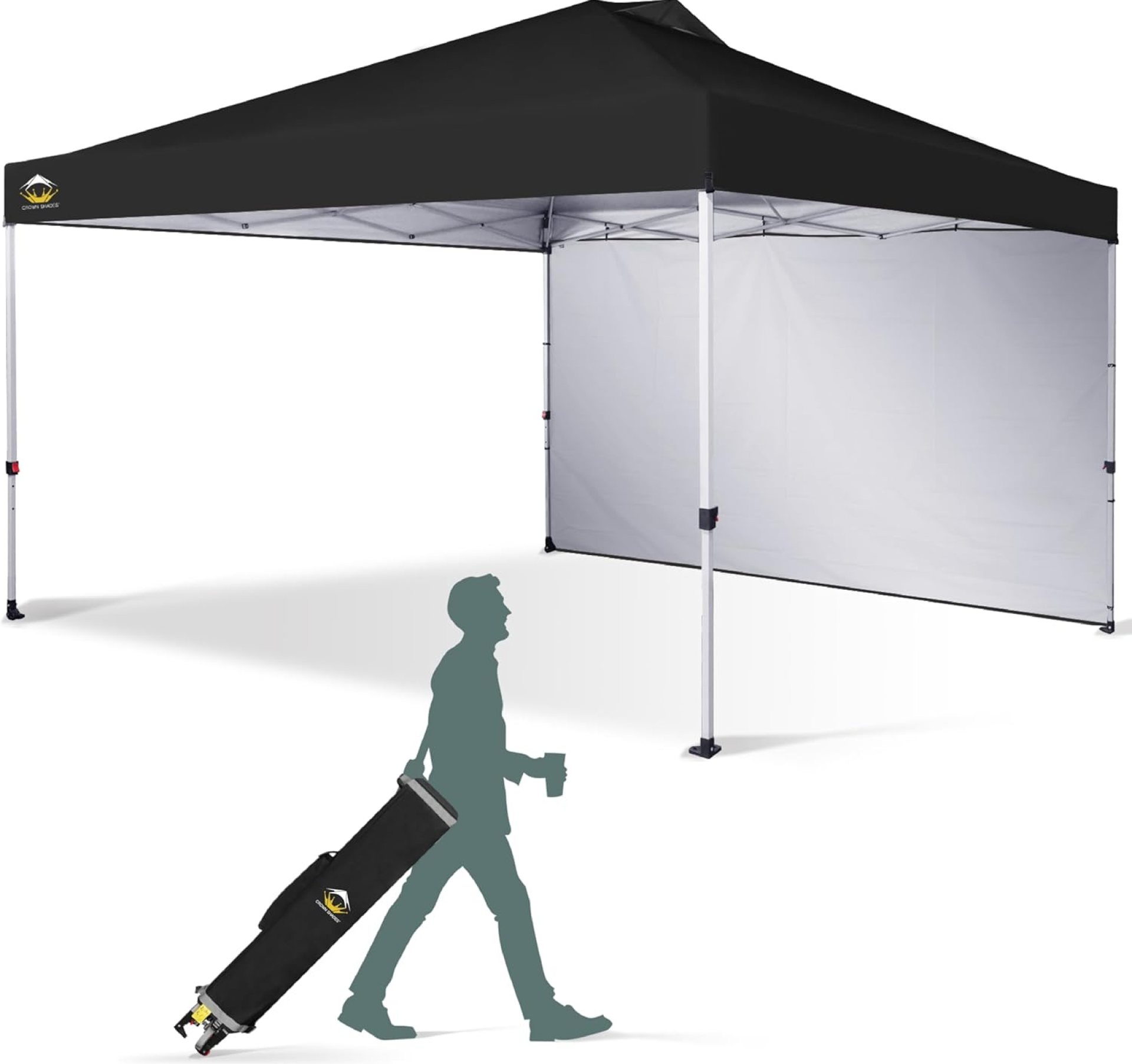 CROWN SHADES 12×12 Pop Up Canopy Tent Instant Commercial with 150D Silver Coated Fabric Including 1 Removable Sidewall, 4 Ropes, 8 Stakes, Weight Bags, STO ‘N Go Bag, Black CROWN SHADES 12×12 Pop Up Canopy Tent Instant Commercial with 150D Silver Coated Fabric Including 1 Removable Sidewall, 4 Ropes, 8 Stakes, Weight Bags, STO ‘N Go Bag, Black