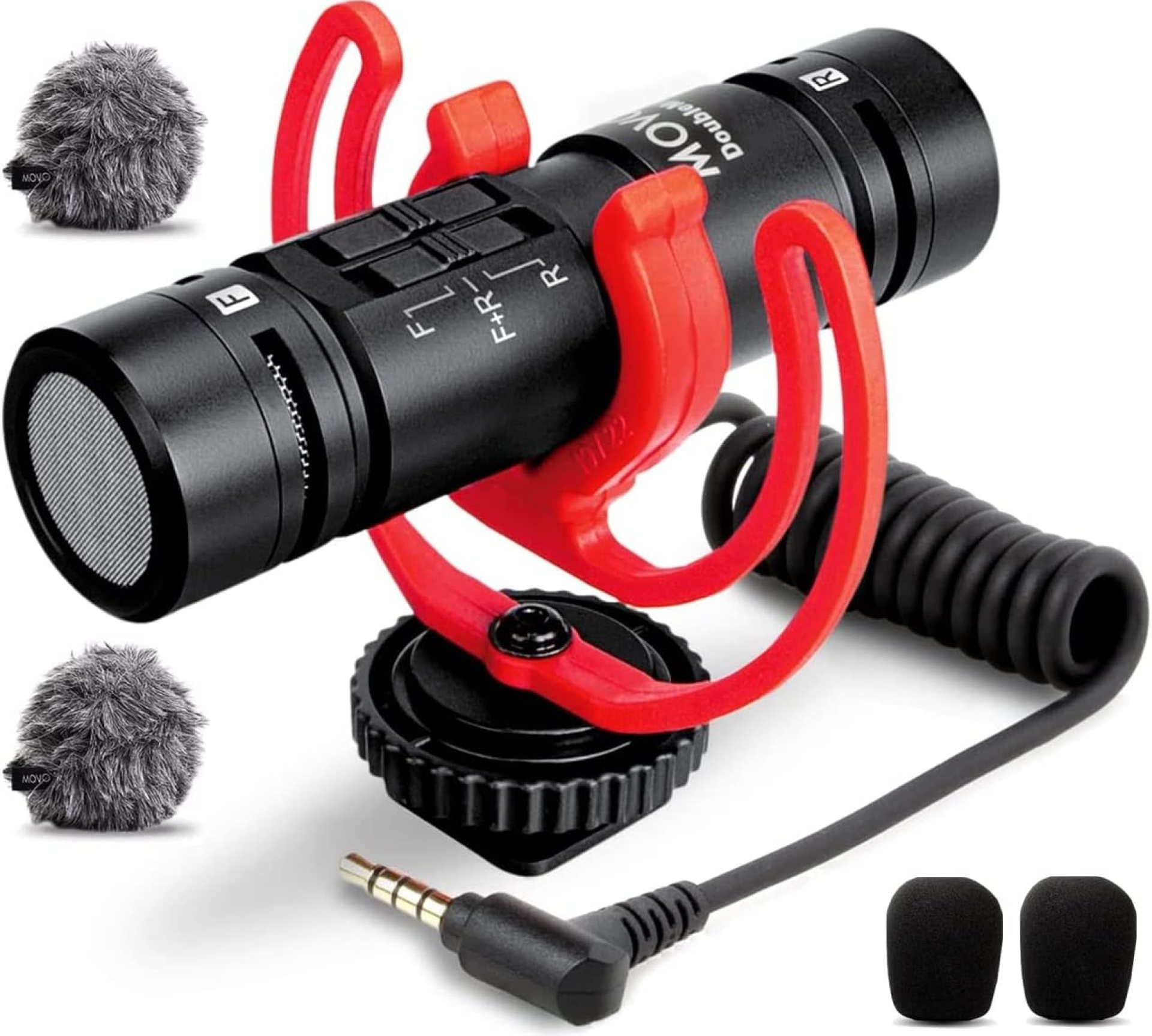 Movo DoubleMic V2 Two-Sided Shotgun Mic for Camera Vlogging – Dual Capsule External Microphone for iPhone, Android, Smartphones and DSLR Camcorders – Improved Wind Protection – Latest Version Movo DoubleMic V2 Two-Sided Shotgun Mic for Camera Vlogging – Dual Capsule External Microphone for iPhone, Android, Smartphones and DSLR Camcorders – Improved Wind Protection – Latest Version
