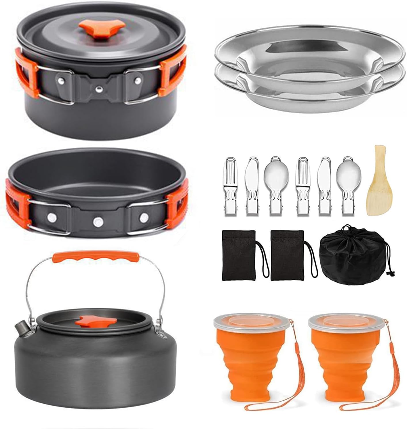 Camping Cookware Mess Kit, Portable Camp Cooking Sets with Kettle, Outdoor Pots Pans Bowl Fork Spoon Kits Camping Gear & Essentialst for Outdoor Traveling Hiking Backpacking Adventure Camping Cookware Mess Kit, Portable Camp Cooking Sets with Kettle, Outdoor Pots Pans Bowl Fork Spoon Kits Camping Gear & Essentialst for Outdoor Traveling Hiking Backpacking Adventure