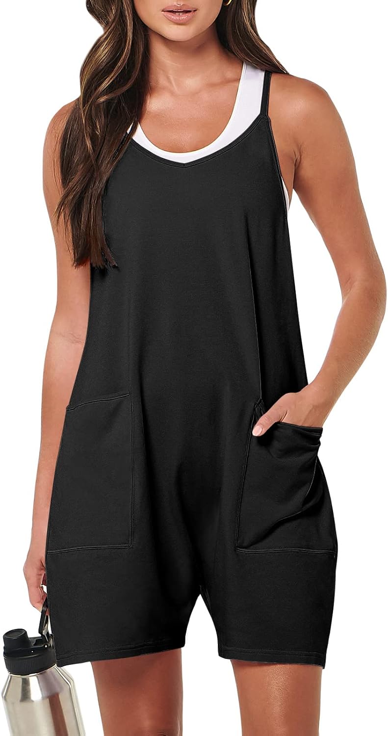 ANRABESS Womens Summer Casual Sleeveless Romper Loose Spaghetti Strap Overalls Shorts Jumpsuit with Pockets 2025 Clothes ANRABESS Womens Summer Casual Sleeveless Romper Loose Spaghetti Strap Overalls Shorts Jumpsuit with Pockets 2025 Clothes