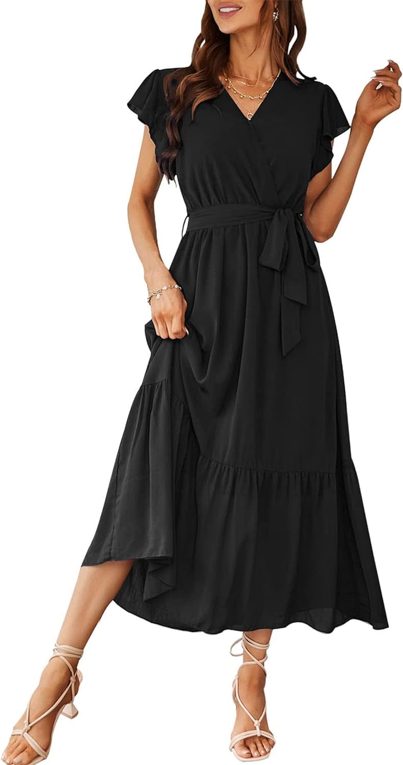 PRETTYGARDEN Women’s Summer Floral Boho Dress Wrap V Neck Short Sleeve Ruffle A-Line Flowy Maxi Wedding Guest Dresses PRETTYGARDEN Women’s Summer Floral Boho Dress Wrap V Neck Short Sleeve Ruffle A-Line Flowy Maxi Wedding Guest Dresses