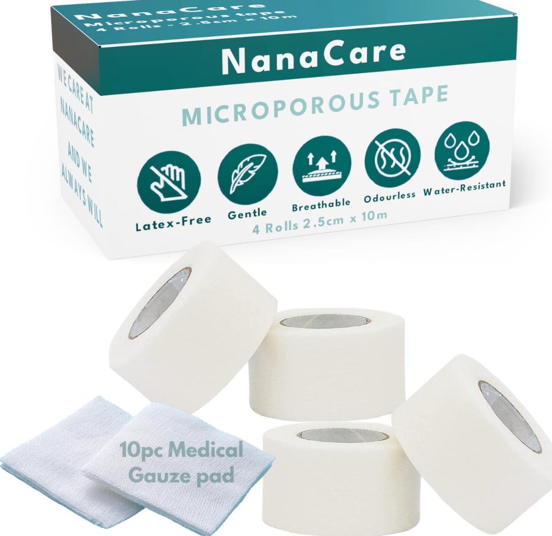 Paper Surgical Tape 1 inch x 11yd +10pc Gauze Pads| 4 Rolls Microporous Micropore Tape|Medical Tape for Skin, Dressings, Face, Wound Care | First Aid Bandage Tape Paper Surgical Tape 1 inch x 11yd +10pc Gauze Pads| 4 Rolls Microporous Micropore Tape|Medical Tape for Skin, Dressings, Face, Wound Care | First Aid Bandage Tape