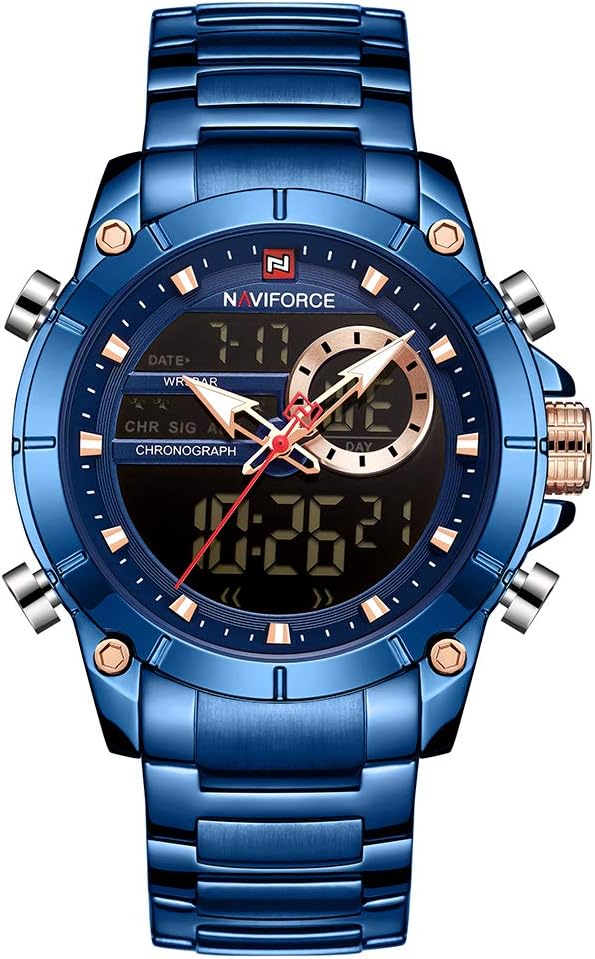 NAVIFORCE Digital Watch Men Luxury Stainless Steel Analog Quartz Waterproof Watches Fashion Business Chronograph Military Multifunctional Wristwatch NAVIFORCE Digital Watch Men Luxury Stainless Steel Analog Quartz Waterproof Watches Fashion Business Chronograph Military Multifunctional Wristwatch