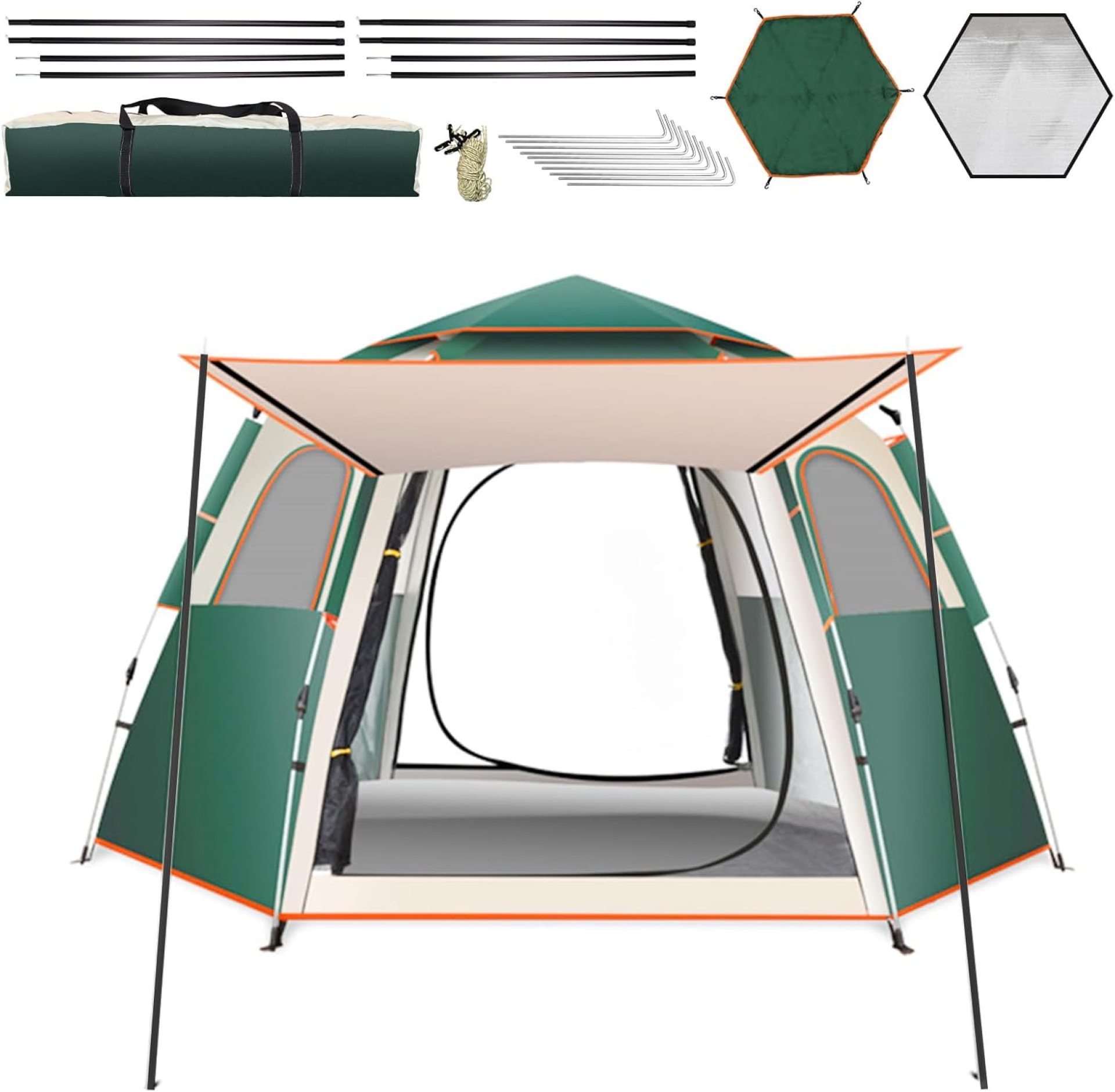 Camping Tent Large Tent 87″ L 73″ W 40″ H with Instant Setup Outdoor Tent with 2 Doors,3 Windows,Removable Rainfly, Hexagonal Moisture-Proof Pad and Carry Bag,4/6/8 Person Weatherproof Camping Tent Large Tent 87″ L 73″ W 40″ H with Instant Setup Outdoor Tent with 2 Doors,3 Windows,Removable Rainfly, Hexagonal Moisture-Proof Pad and Carry Bag,4/6/8 Person Weatherproof