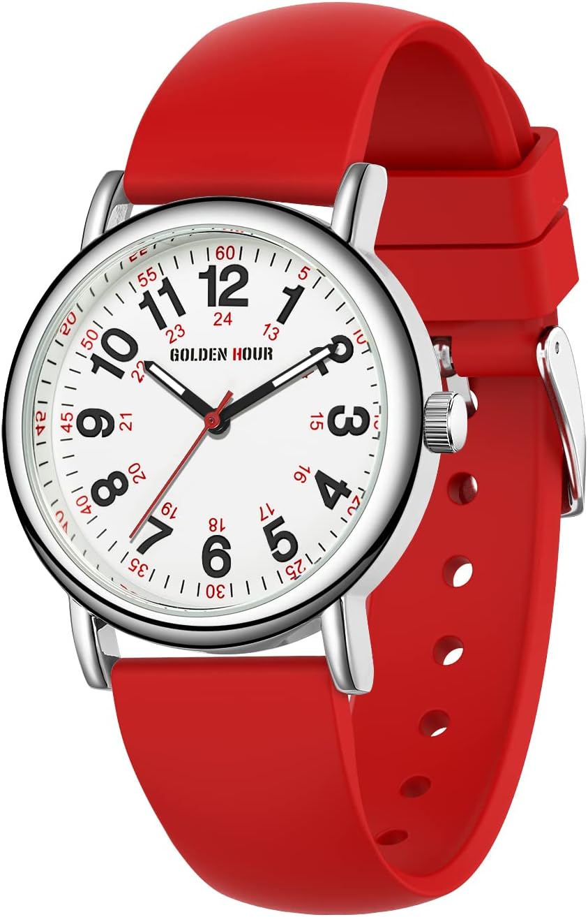 GOLDEN HOUR Waterproof Nurse Watch for Medical Professionals, Students Women Men – Military Time Luminouse Easy Read Dial, 24 Hour with Second Hand, Colorful Silicone Band GOLDEN HOUR Waterproof Nurse Watch for Medical Professionals, Students Women Men – Military Time Luminouse Easy Read Dial, 24 Hour with Second Hand, Colorful Silicone Band