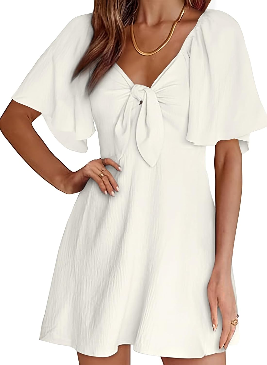 Dokotoo Womens Dresses 2025 Spring Summer Deep V Neck Elegant Bow tie Mini Dress S-XL Dokotoo Womens Dresses 2025 Spring Summer Deep V Neck Elegant Bow tie Mini Dress S-XL