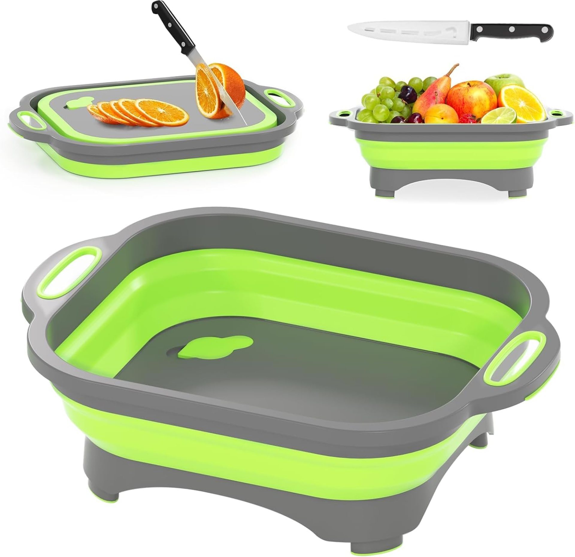 Collapsible Cutting Board,HI NINGER Camping cutting board with knife,Multifunctional Kitchen Vegetable Washing Basket Silicone Dish Tub for Camping Kitchen essentials/bbq prep tub/rv accessories Collapsible Cutting Board,HI NINGER Camping cutting board with knife,Multifunctional Kitchen Vegetable Washing Basket Silicone Dish Tub for Camping Kitchen essentials/bbq prep tub/rv accessories