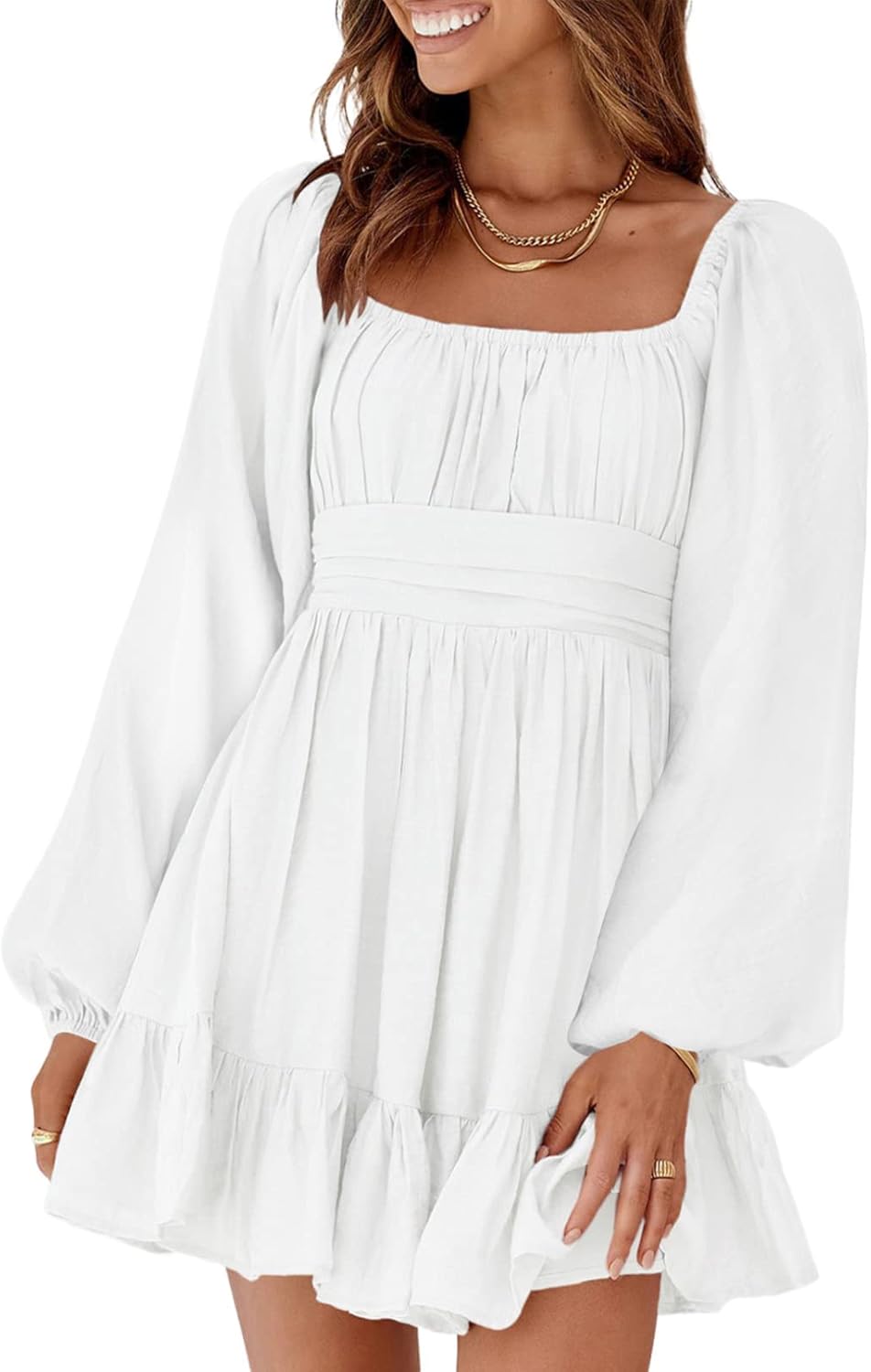 Dokotoo Womens Dress Long Lantern Sleeve Square Neck Tie Backless Sexy Dress Ruffle Elastic Waist A-Line Mini Dress Dokotoo Womens Dress Long Lantern Sleeve Square Neck Tie Backless Sexy Dress Ruffle Elastic Waist A-Line Mini Dress