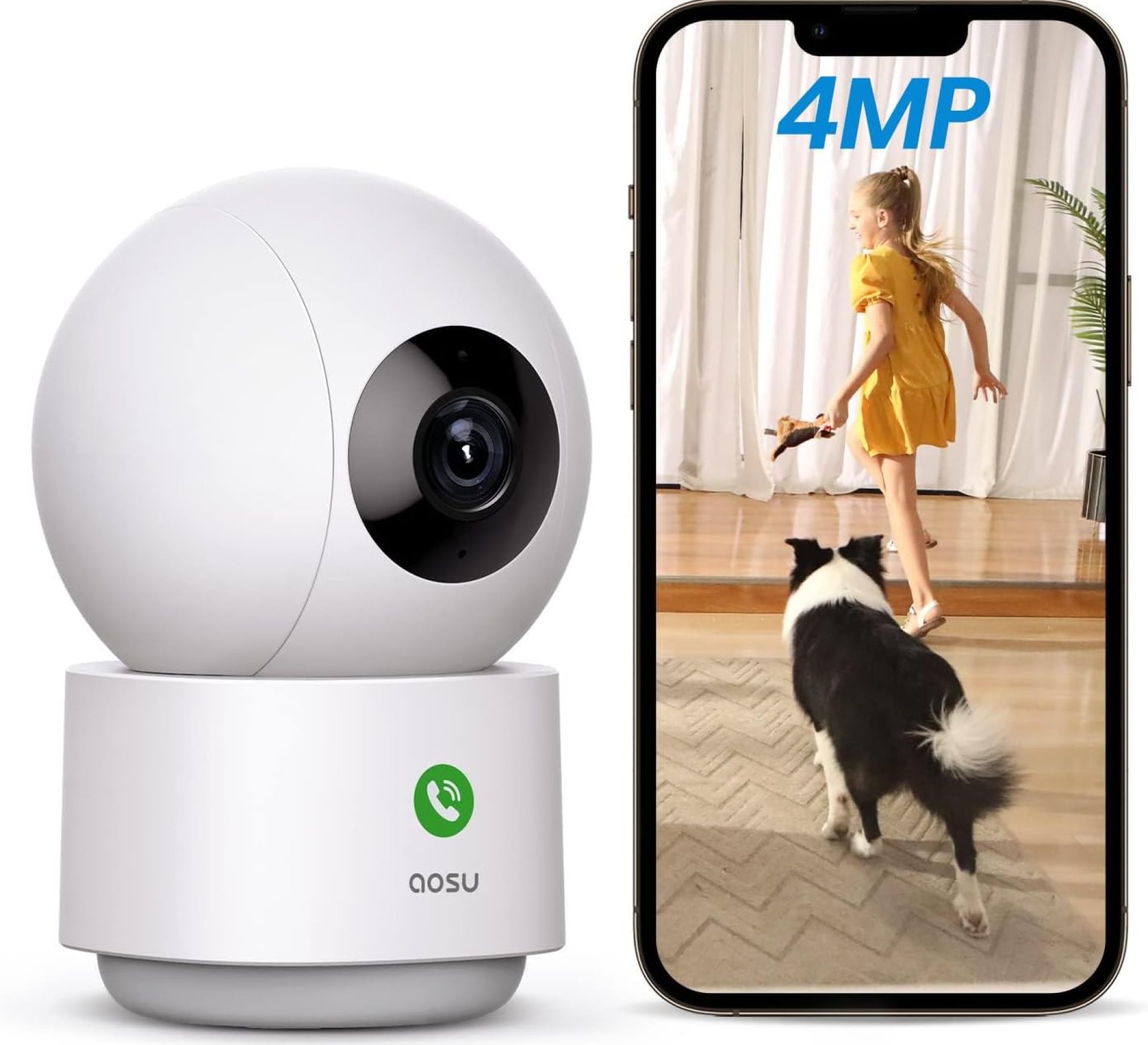 AOSU 4MP Security Camera Indoor, 2.5K Baby Monitor Pet Camera 360° for Home Security, WiFi Camera with 5/2.4 GHz Wi-Fi, One-Touch Call, Smart Motion Tracking, IR Night Vision, Compatible with Alexa AOSU 4MP Security Camera Indoor, 2.5K Baby Monitor Pet Camera 360° for Home Security, WiFi Camera with 5/2.4 GHz Wi-Fi, One-Touch Call, Smart Motion Tracking, IR Night Vision, Compatible with Alexa
