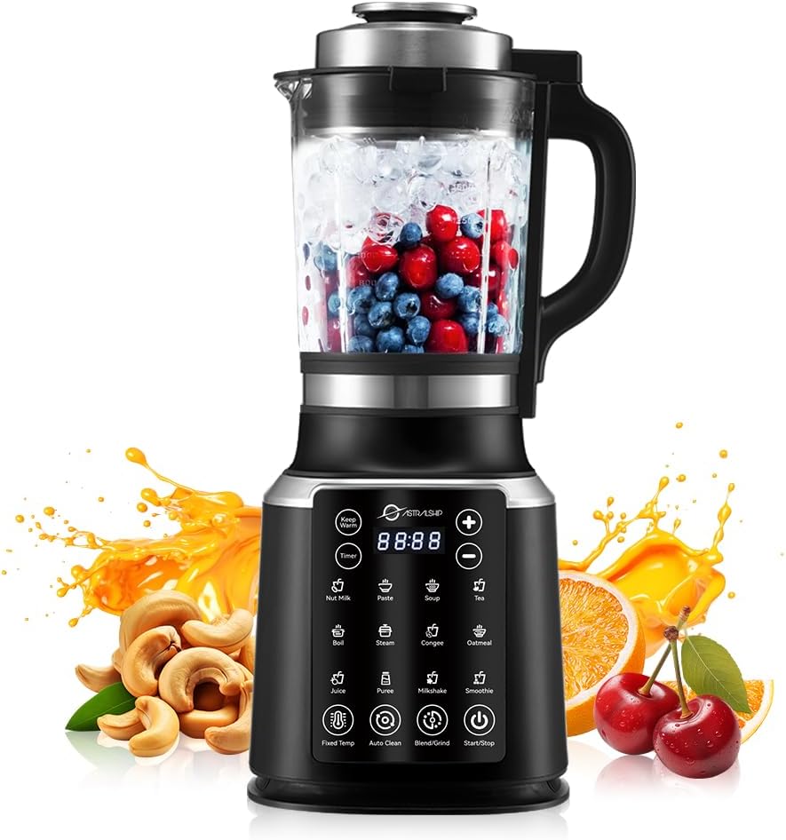 ASH01-B Blenders for Kitchen with Heating, 1200W Adjustable 26000-60000RPM High Speed Food Processors, Black Professional blender with Keep Warm 14 Functions Auto Clean for Smoothies Soups Sauces more ASH01-B Blenders for Kitchen with Heating, 1200W Adjustable 26000-60000RPM High Speed Food Processors, Black Professional blender with Keep Warm 14 Functions Auto Clean for Smoothies Soups Sauces more