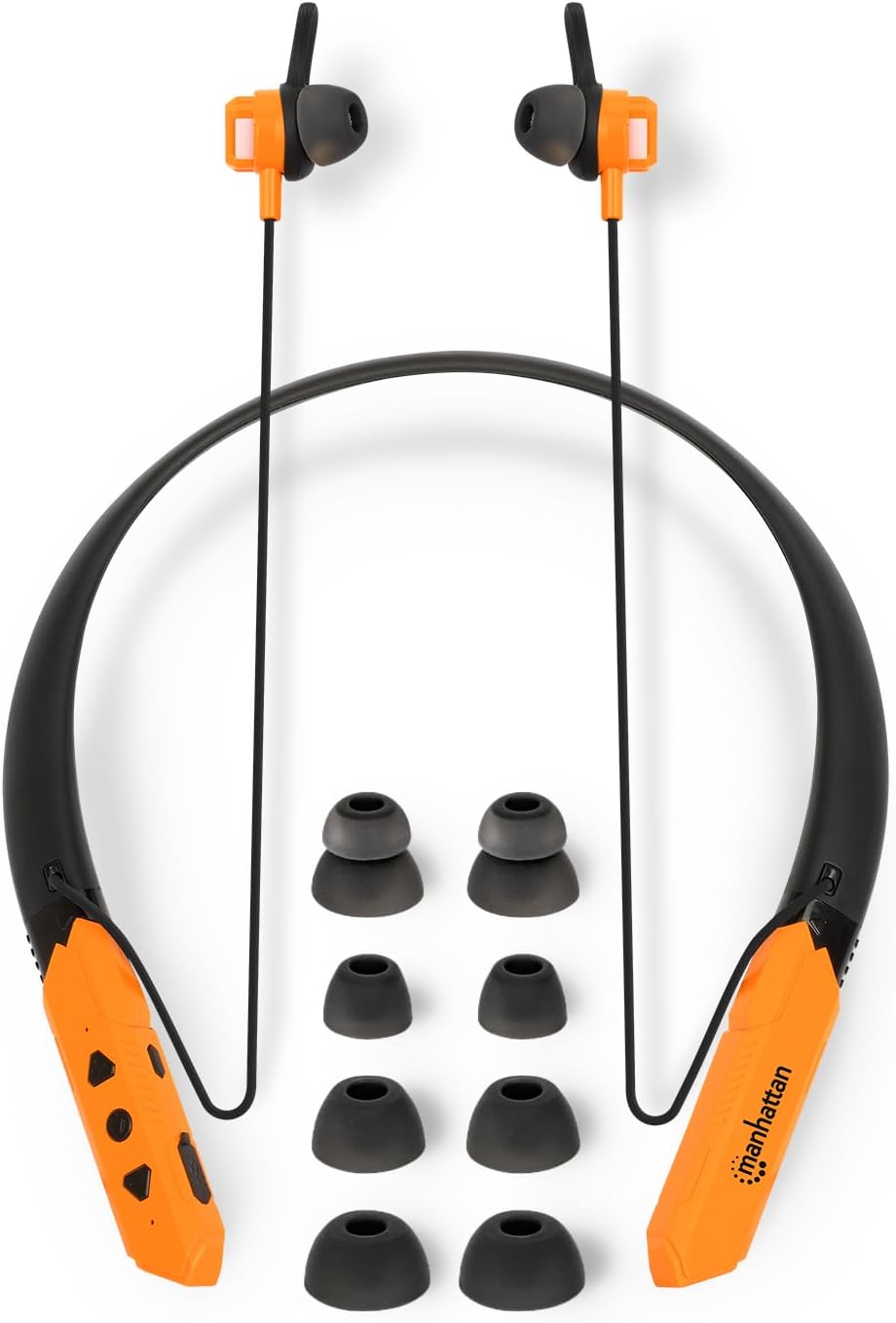 MANHATTAN Bluetooth Wireless Neckband Headphones — Work Earbud Earphones with 15H Playtime, Noise-Isolating, IPX4 Water Resistant, Built-in Mic – for Work, Music, Calls – 3 Yr Mfg Warranty -179829 MANHATTAN Bluetooth Wireless Neckband Headphones — Work Earbud Earphones with 15H Playtime, Noise-Isolating, IPX4 Water Resistant, Built-in Mic – for Work, Music, Calls – 3 Yr Mfg Warranty -179829