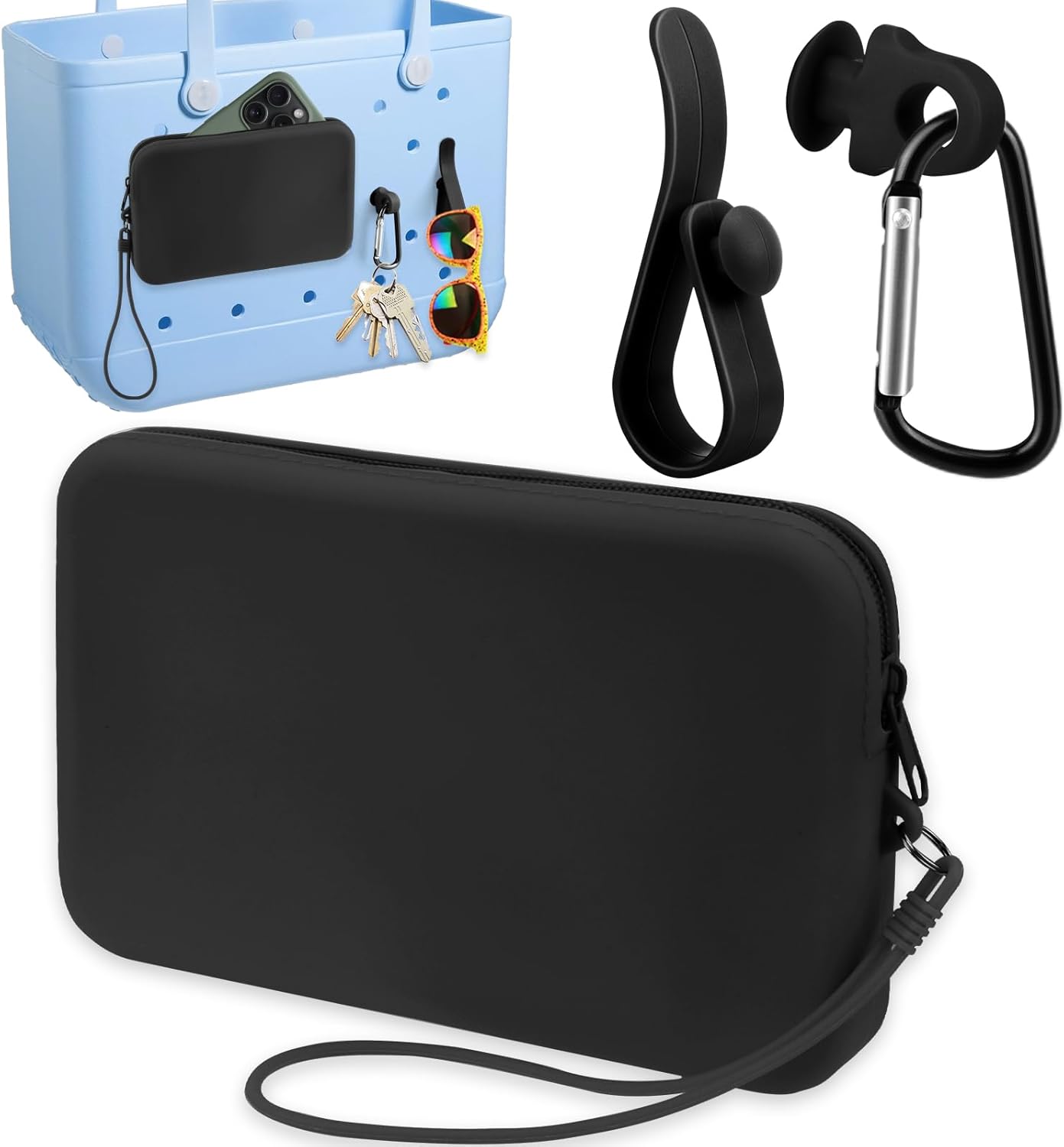 Silicone Phone Holder for Bogg Bag, Soft Silicone Insert Wallet Charm with 2 Pcs Key Holder for Bogg Bags Accessories, Attachment for Bogg Beach Bags Tote Bag Fits for iPhone Android Phones (Black) Silicone Phone Holder for Bogg Bag, Soft Silicone Insert Wallet Charm with 2 Pcs Key Holder for Bogg Bags Accessories, Attachment for Bogg Beach Bags Tote Bag Fits for iPhone Android Phones (Black)