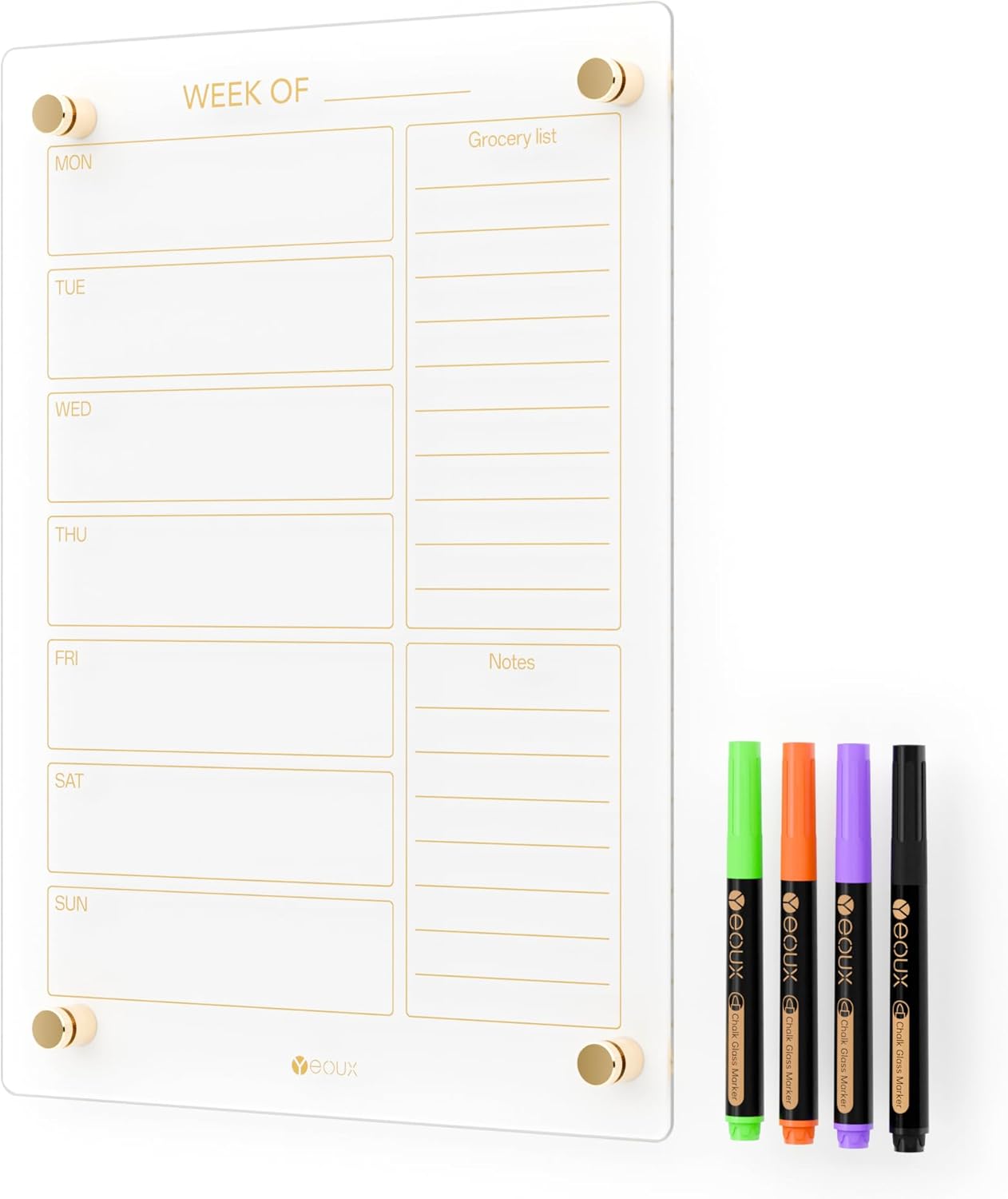 Clear Glass Weekly Dry Erase Calendar & Menu Non-Magnetic Whiteboard for Wall, Meal Plan & Grocery List White Board for Kitchen, 15×11, 7 Days Home Planner, 4 Wet Erase Markers Included, Yeoux Clear Glass Weekly Dry Erase Calendar & Menu Non-Magnetic Whiteboard for Wall, Meal Plan & Grocery List White Board for Kitchen, 15×11, 7 Days Home Planner, 4 Wet Erase Markers Included, Yeoux