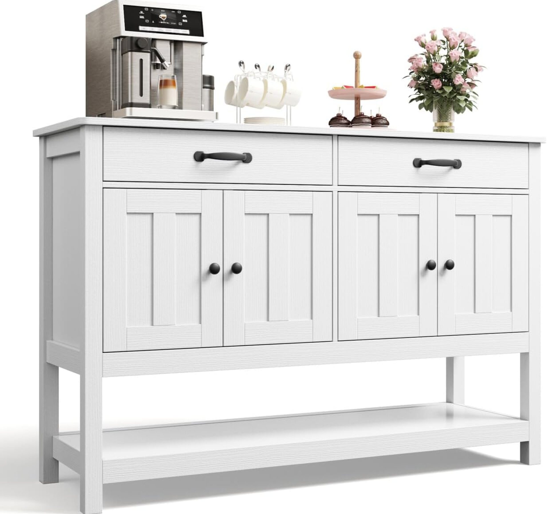 Gizoon 47” Buffet Sideboard Cabinet with Storage, Modern Farmhouse Coffee Bar with 2 Drawers and Doors, Entryway Table with Shelf for Living Room, Kitchen and Hallway Gizoon 47” Buffet Sideboard Cabinet with Storage, Modern Farmhouse Coffee Bar with 2 Drawers and Doors, Entryway Table with Shelf for Living Room, Kitchen and Hallway