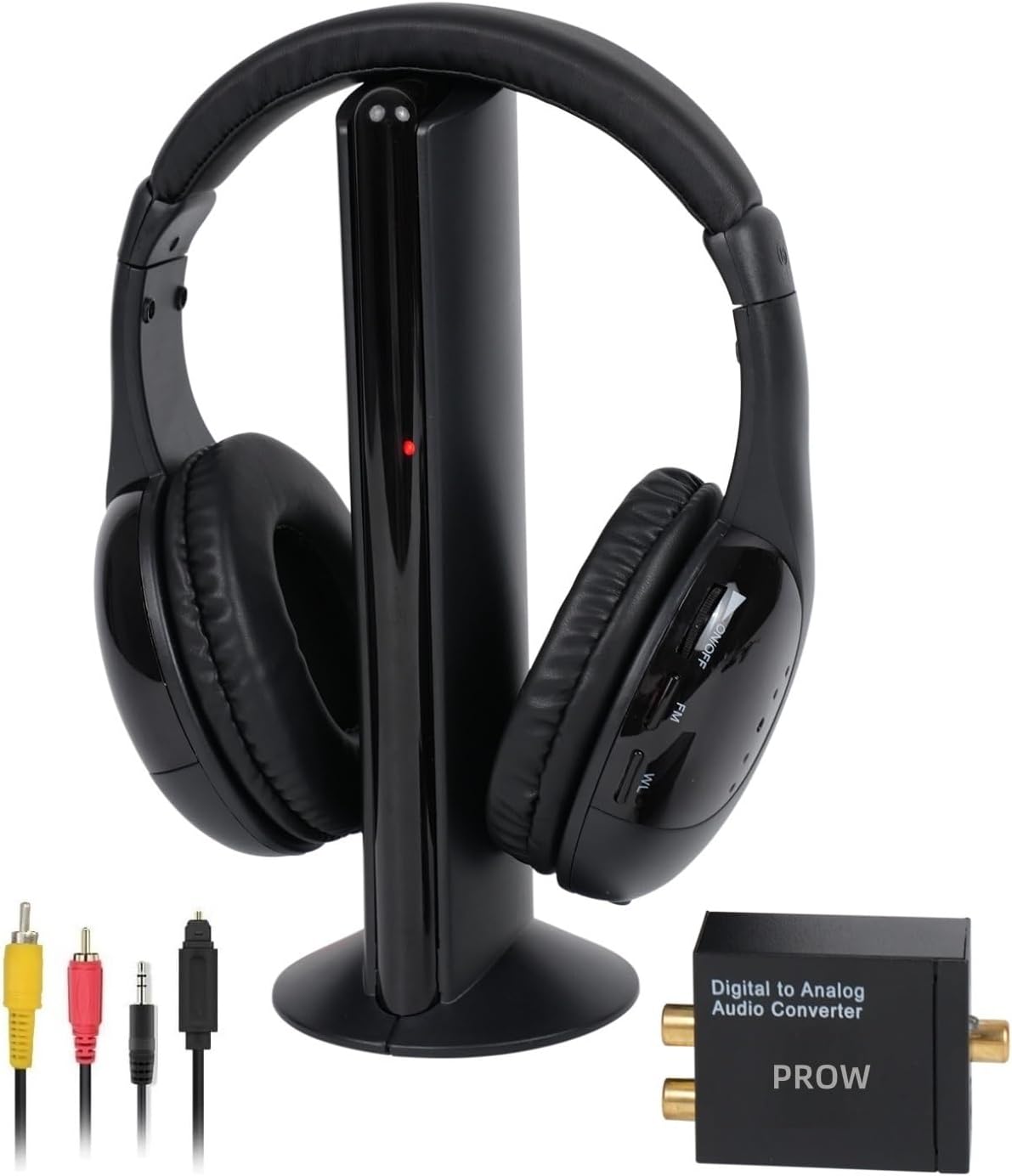 Wireless TV Headphones, Wireless Headphones for TV Watching with Transmitter Base, Wireless TV Headset with FM Radio Monitor Function for Seniors, Support RCA, AUX, Optic and Coaxial Audio Out Port Wireless TV Headphones, Wireless Headphones for TV Watching with Transmitter Base, Wireless TV Headset with FM Radio Monitor Function for Seniors, Support RCA, AUX, Optic and Coaxial Audio Out Port