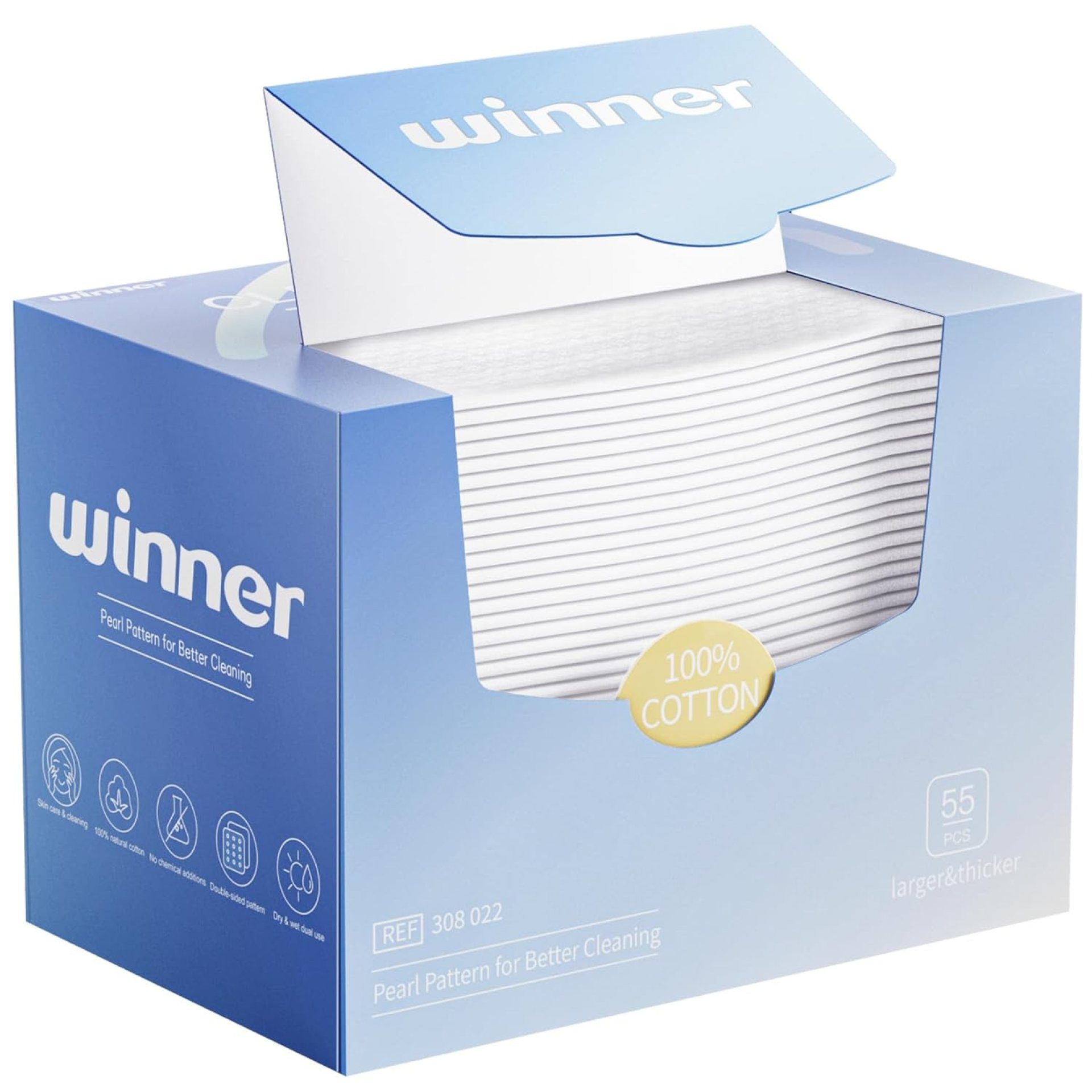 Winner Face Towels, 100% USA Cotton Disposable Face Towel, Clean Face Towelettes XL, Odor-Free, Ultra Soft Makeup Remover Wipes for Sensitive Skin, Biodegradable, 55 Count, 1 Pack Winner Face Towels, 100% USA Cotton Disposable Face Towel, Clean Face Towelettes XL, Odor-Free, Ultra Soft Makeup Remover Wipes for Sensitive Skin, Biodegradable, 55 Count, 1 Pack
