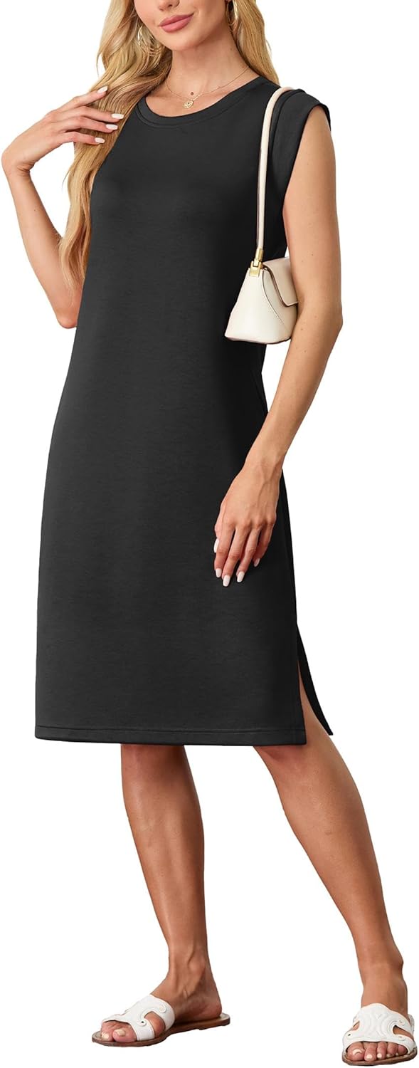 GRECERELLE 2025 Women Summer Round Neck Casual Loose Split Wrinkle-Free Midi Dress with Pockets (XS-3XL) GRECERELLE 2025 Women Summer Round Neck Casual Loose Split Wrinkle-Free Midi Dress with Pockets (XS-3XL)