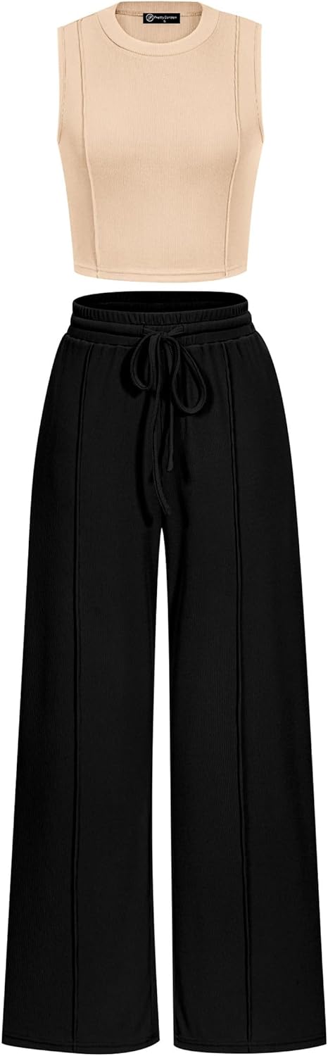 PRETTYGARDEN Women’s Summer 2 Piece Loungewear Set Cropped Tank Top Wide Leg Sweatpants Tracksuit Casual Outfits PRETTYGARDEN Women’s Summer 2 Piece Loungewear Set Cropped Tank Top Wide Leg Sweatpants Tracksuit Casual Outfits