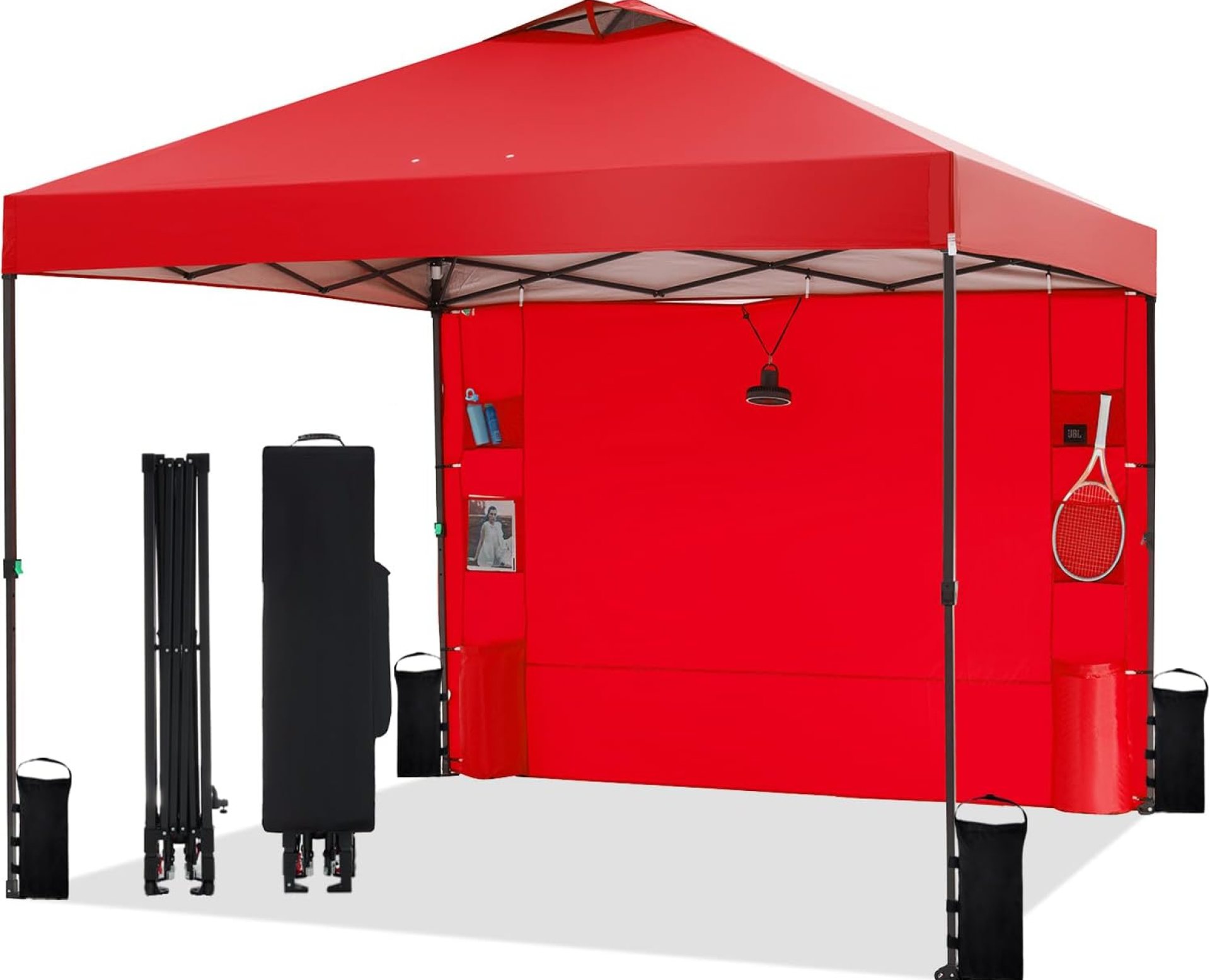 10’x10′ Pop Up Canopy Tent with 1 Sidewall and Pockets, One Push 1-Person Easy Setup, Portable Instant Shade Canopy with Vented Roof for Outdoor Beach, Case, 8 Stakes, 4 Ropes, 4 Sandbags (Red) 10’x10′ Pop Up Canopy Tent with 1 Sidewall and Pockets, One Push 1-Person Easy Setup, Portable Instant Shade Canopy with Vented Roof for Outdoor Beach, Case, 8 Stakes, 4 Ropes, 4 Sandbags (Red)