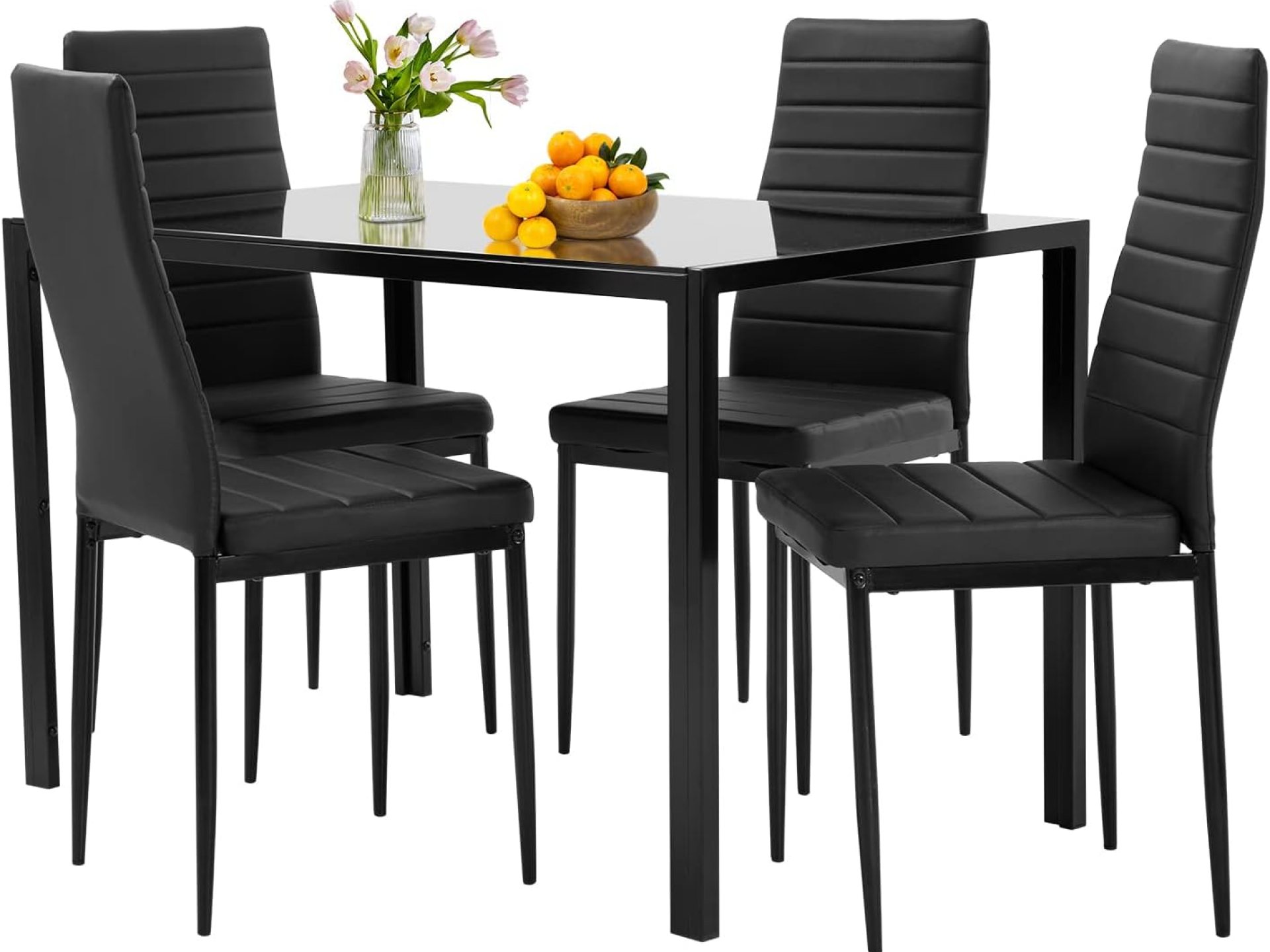 FDW Dining Table Set Glass Dining Room Table Set for Small Spaces Kitchen Table and Chairs for 4 Table with Chairs Home Furniture Rectangular Modern (Black Glass) FDW Dining Table Set Glass Dining Room Table Set for Small Spaces Kitchen Table and Chairs for 4 Table with Chairs Home Furniture Rectangular Modern (Black Glass)