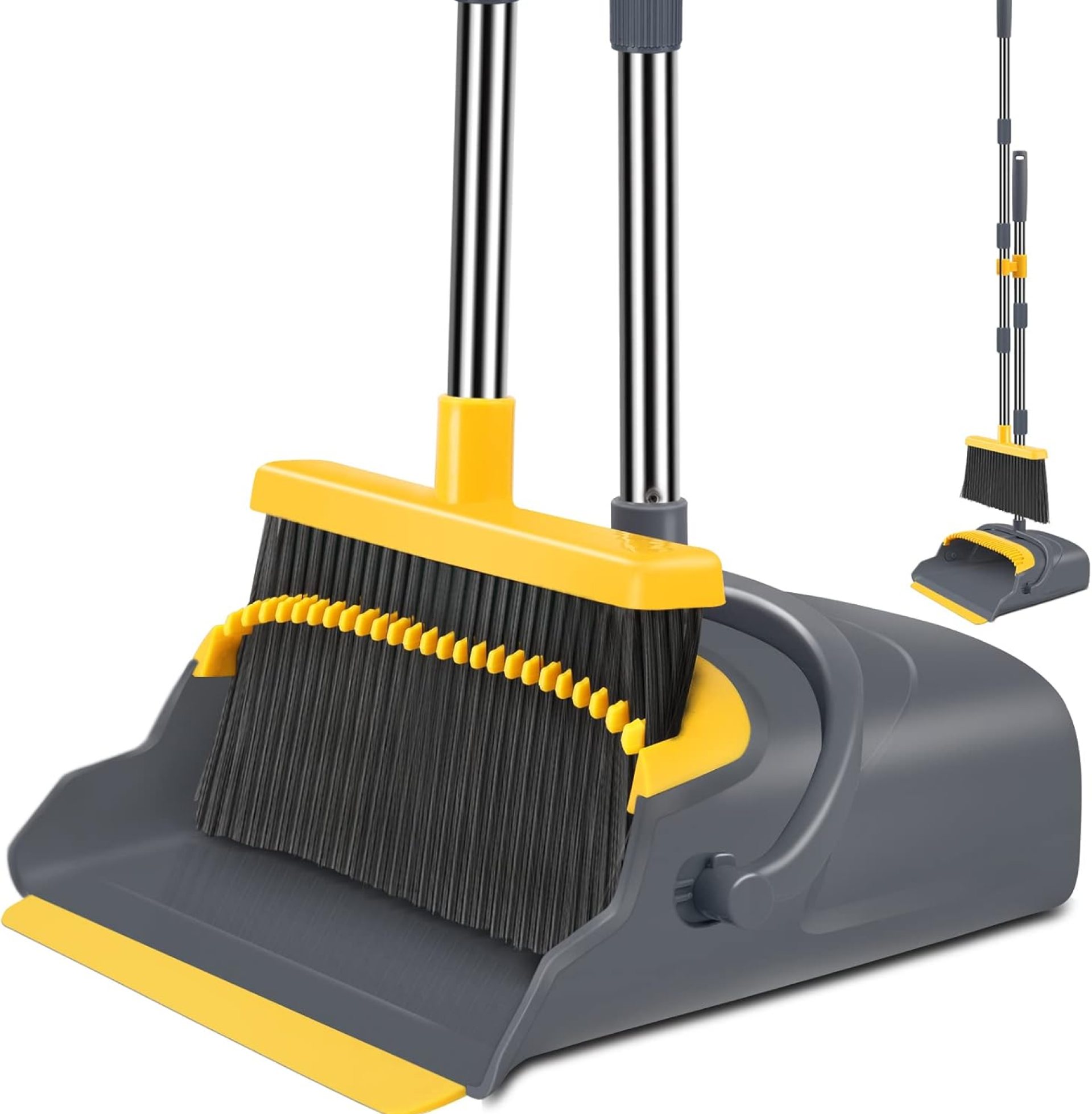 kelamayi Upgrade Broom and Dustpan Set, Broom with Dustpan Combo Set, Self-Cleaning with Dustpan Teeth, Indoor&Outdoor Sweeping, Stand Up Broom and Dustpan (Gray&Yellow) kelamayi Upgrade Broom and Dustpan Set, Broom with Dustpan Combo Set, Self-Cleaning with Dustpan Teeth, Indoor&Outdoor Sweeping, Stand Up Broom and Dustpan (Gray&Yellow)