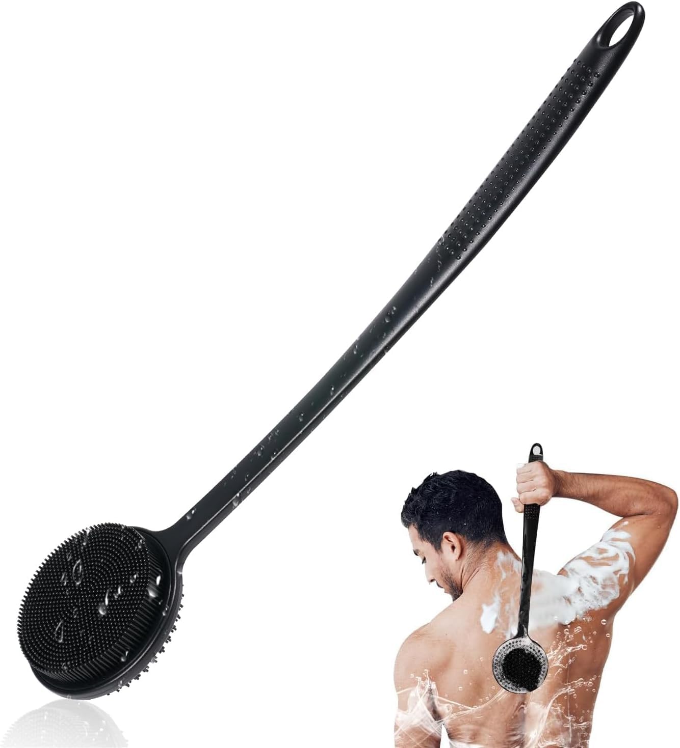 VWMYQ Silicone Back Scrubber for Shower, 17in Lengthen Long Handle Body Brush, Double Sided Shower Brush for Shower Exfoliating and Massage Can Produce Rich Foam, Long Handle Back Scrubber for Men VWMYQ Silicone Back Scrubber for Shower, 17in Lengthen Long Handle Body Brush, Double Sided Shower Brush for Shower Exfoliating and Massage Can Produce Rich Foam, Long Handle Back Scrubber for Men