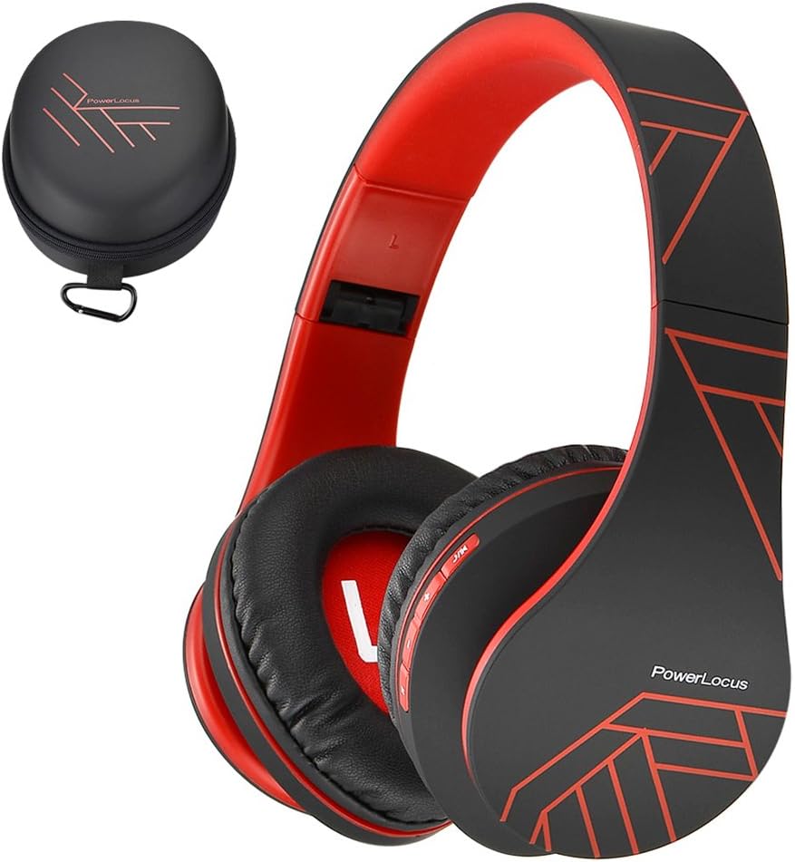 PowerLocus Bluetooth Over-Ear Headphones, Wireless Stereo Foldable Headphones Wireless and Wired Headsets with Built-in Mic, Micro SD/TF, FM for iPhone/Samsung/iPad/PC (Black/Red) PowerLocus Bluetooth Over-Ear Headphones, Wireless Stereo Foldable Headphones Wireless and Wired Headsets with Built-in Mic, Micro SD/TF, FM for iPhone/Samsung/iPad/PC (Black/Red)