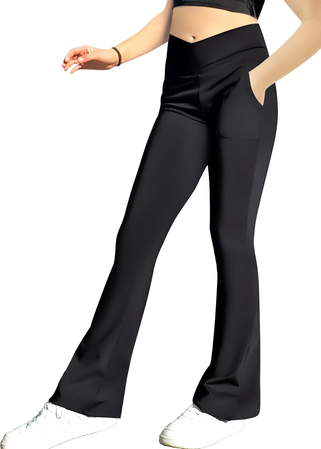 Girls’ Leggings Cross Flare Pants with Pockets Black Soft Stretchy High Waisted Pants for Kids Child Yoga Dance Girls’ Leggings Cross Flare Pants with Pockets Black Soft Stretchy High Waisted Pants for Kids Child Yoga Dance