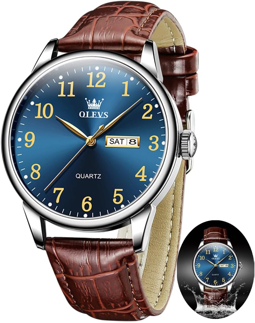 OLEVS Men’s Leather Watch – Classic Easy Read Analog Quartz With Arabic Numerals, Waterproof OLEVS Men’s Leather Watch – Classic Easy Read Analog Quartz With Arabic Numerals, Waterproof