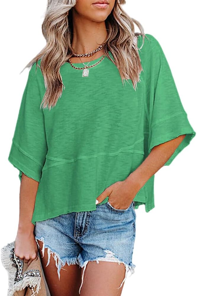 Women’s Summer Casual Crewneck Batwing Half Sleeve T-Shirts Solid Color Loose Fit Cute Basic Flowy Tops Tees Blouses Women’s Summer Casual Crewneck Batwing Half Sleeve T-Shirts Solid Color Loose Fit Cute Basic Flowy Tops Tees Blouses
