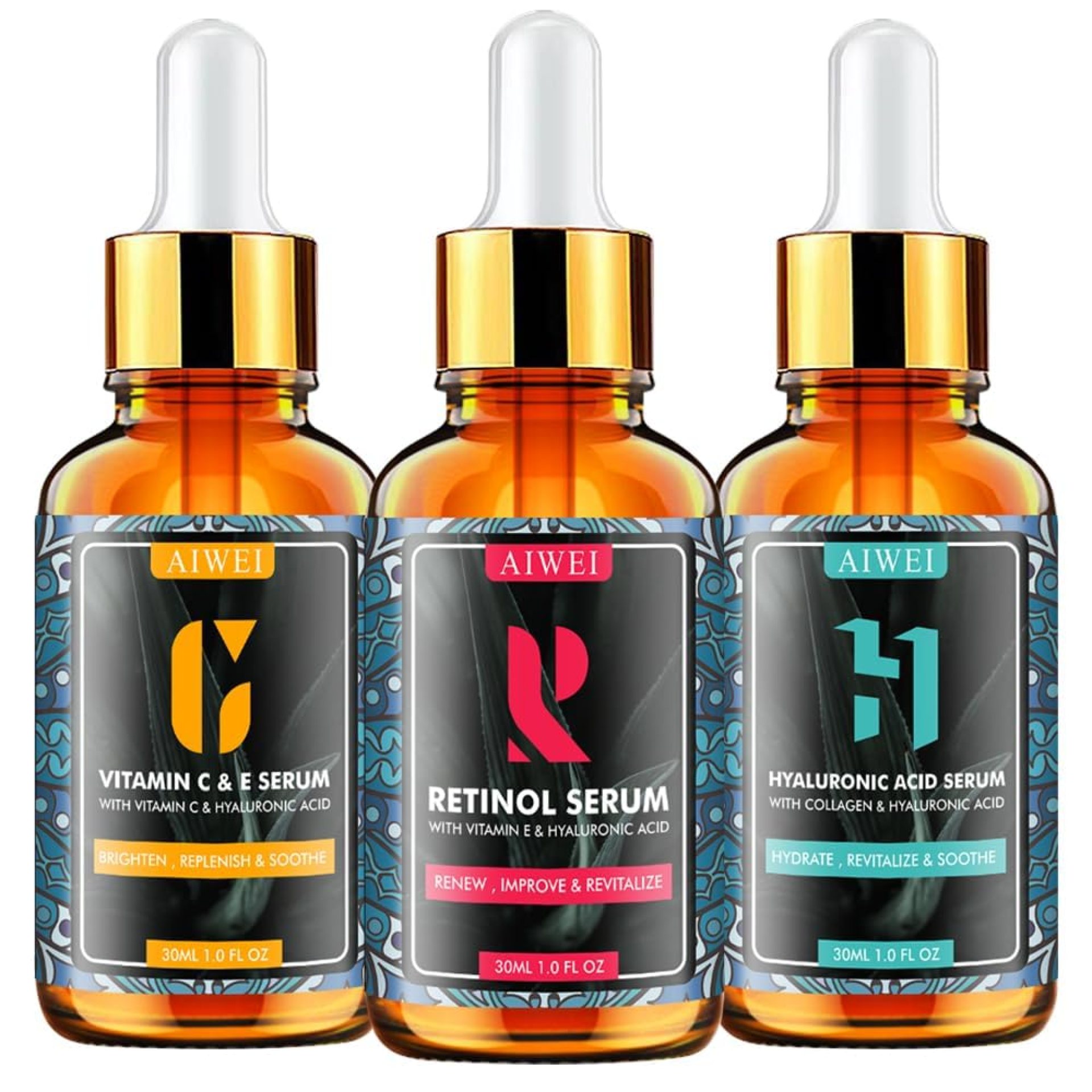 Aiwei Facial Serum Set – Includes Vitamin C, Retinol & Hyaluronic Acid – Improve Skin Texture, Glow & Hydration – Day and Night Face Serums for All Skin Types Aiwei Facial Serum Set – Includes Vitamin C, Retinol & Hyaluronic Acid – Improve Skin Texture, Glow & Hydration – Day and Night Face Serums for All Skin Types