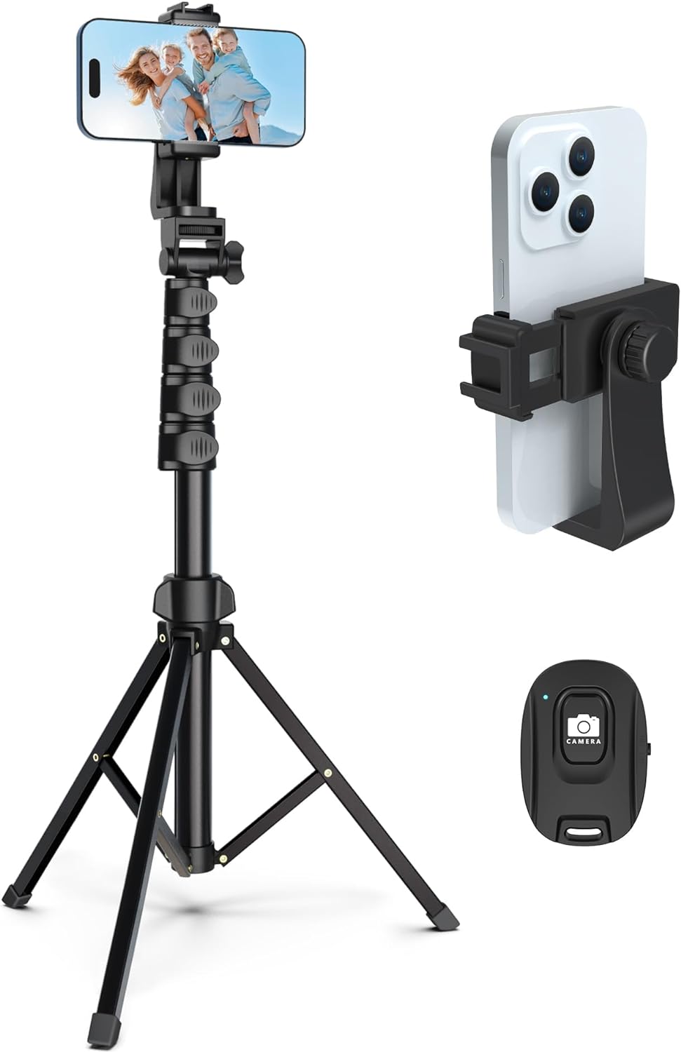 64” Tripod for Cell Phone & Camera, Phone Tripod with Remote and Phone Holder, Sturdy & Stable Height Adjustable Multi-Angle Shot Selfie Stick Tripod for Video Recording 64” Tripod for Cell Phone & Camera, Phone Tripod with Remote and Phone Holder, Sturdy & Stable Height Adjustable Multi-Angle Shot Selfie Stick Tripod for Video Recording