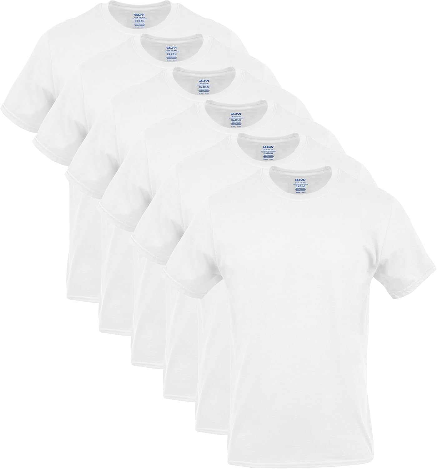 Gildan Men’s Crew T-Shirts, Multipack, Style G1100, White (6-Pack), Large Gildan Men’s Crew T-Shirts, Multipack, Style G1100, White (6-Pack), Large